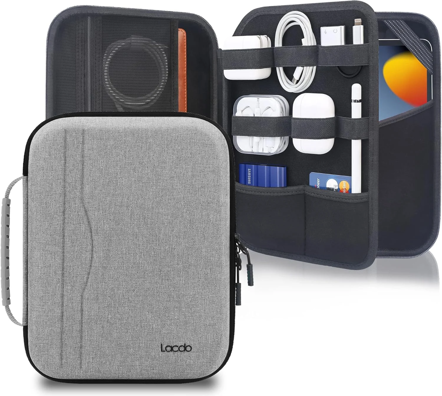 کیف حمل تبلت سخت Lacdo برای آیپد 11 اینچی A16 / آیپد ایر 11 اینچی M3 M2 / آیپد پرو 11 اینچی M4 / آیپد 10.9 اینچی / آیپد 10.2 اینچی / آیپد ایر 10.9 اینچی، کیف محافظ سامسونگ گلکسی تب A9+ 11 اینچی، خاکستری