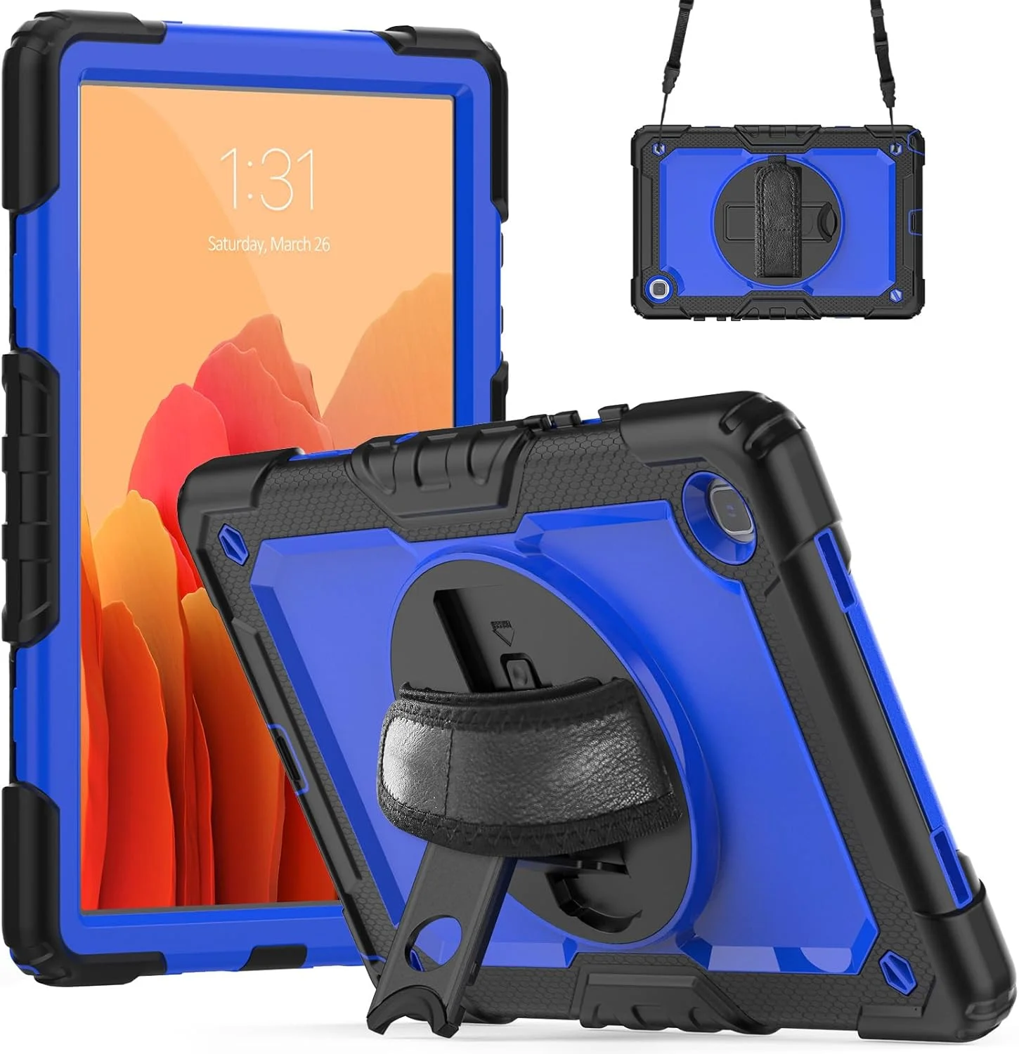 کیف محافظ تبلت سنگین نینسی برای سامسونگ گلکسی تب A7 10.4 اینچ 2020، کاور سیلیکونی رنگین کمانی ضد ضربه 3 در 1 با نگهدارنده مداد، بند شانه، بند دستی، پایه تاشو