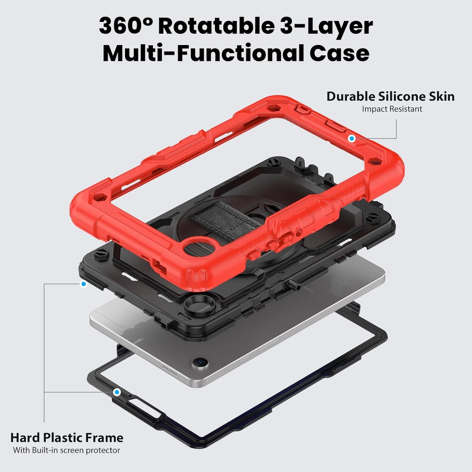 کیف محافظ تبلت سنگین نینسی برای سامسونگ گلکسی تب A9 8.7 اینچ 2023، کاور سیلیکونی ضد ضربه رنگین کمانی 3 در 1 با نگهدارنده مداد، بند شانه، بند دستی، پایه تاشو