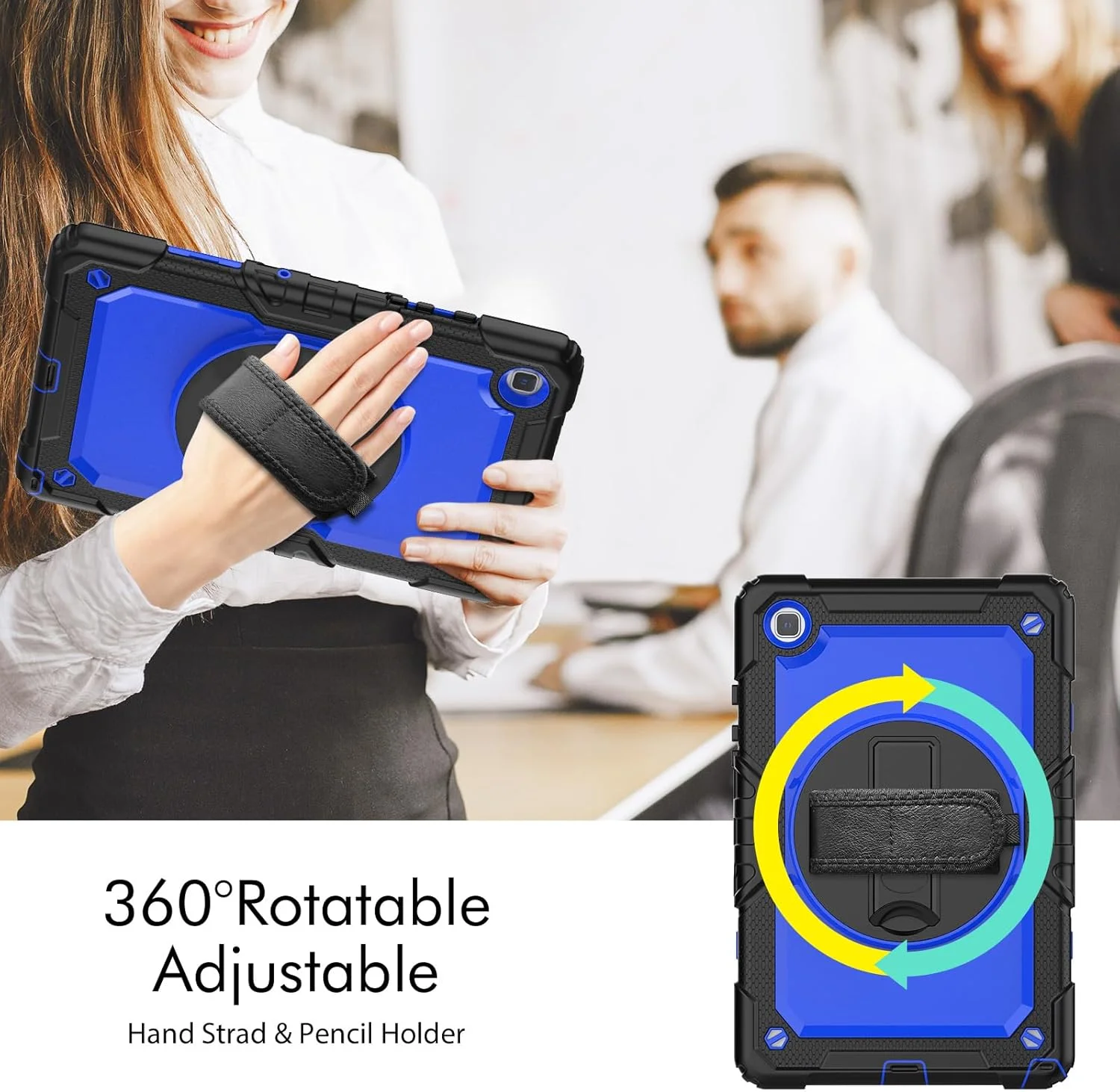کیف محافظ تبلت سنگین نینسی برای سامسونگ گلکسی تب A7 10.4 اینچ 2020، کاور سیلیکونی رنگین کمانی ضد ضربه 3 در 1 با نگهدارنده مداد، بند شانه، بند دستی، پایه تاشو
