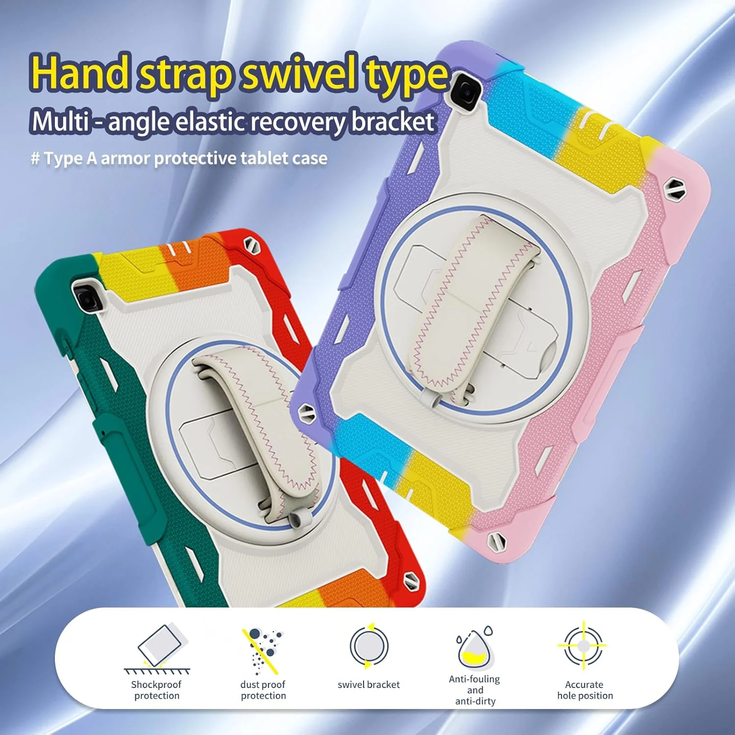 کیف تبلت Nincyee برای Samsung Galaxy Tab S6 Lite، کیف سیلیکونی رنگین کمانی مقاوم در برابر ضربه برای کودکان با نگهدارنده مداد، بند شانه، پایه تاشو چرخشی، بند دستی