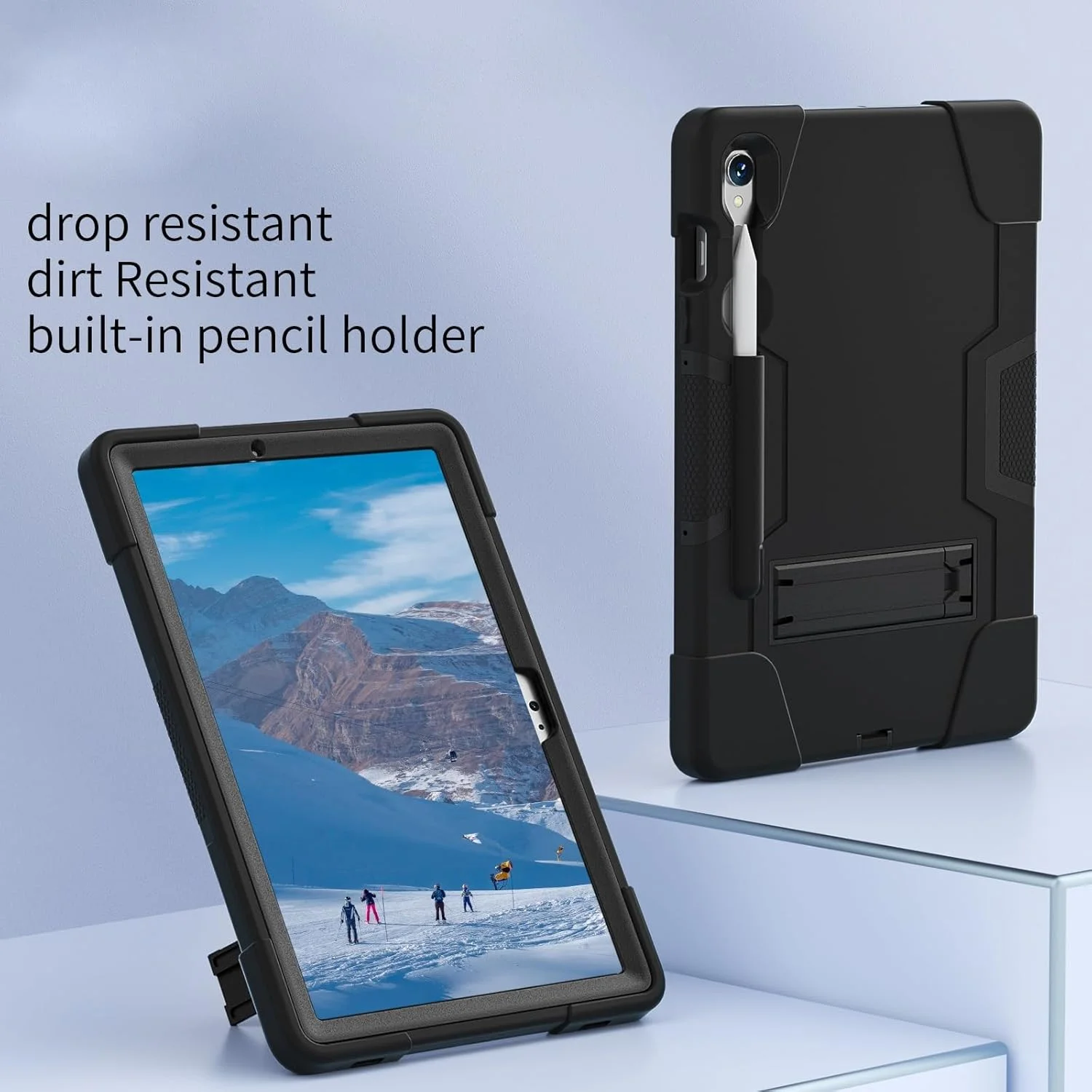 کیف تبلت مناسب برای تبلت سامسونگ گلکسی تب S10 FE 10.9 اینچ (SM-X520/X526B/X528U) 2025 با جای قلم داخلی، طراحی ضد ضربه سیلیکونی+PC هیبریدی، پایه تاشو (مشکی)