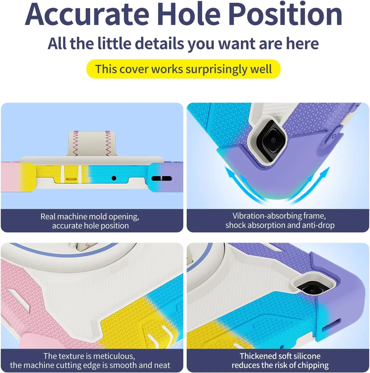 کیف تبلت Nincyee برای Samsung Galaxy Tab S6 Lite، کیف سیلیکونی رنگین کمانی مقاوم در برابر ضربه برای کودکان با نگهدارنده مداد، بند شانه، پایه تاشو چرخشی، بند دستی