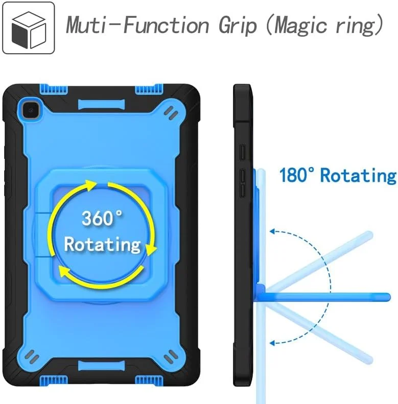 کیف تبلت برای سامسونگ گلکسی تب A7 با صفحه نمایش 10.4 اینچی مدل 2020 SM-T500/T505/T507، مقاوم در برابر ضربه، دارای استند چرخان 360 درجه و بند شانه ای، کاور محافظ سبک وزن، سرمه ای