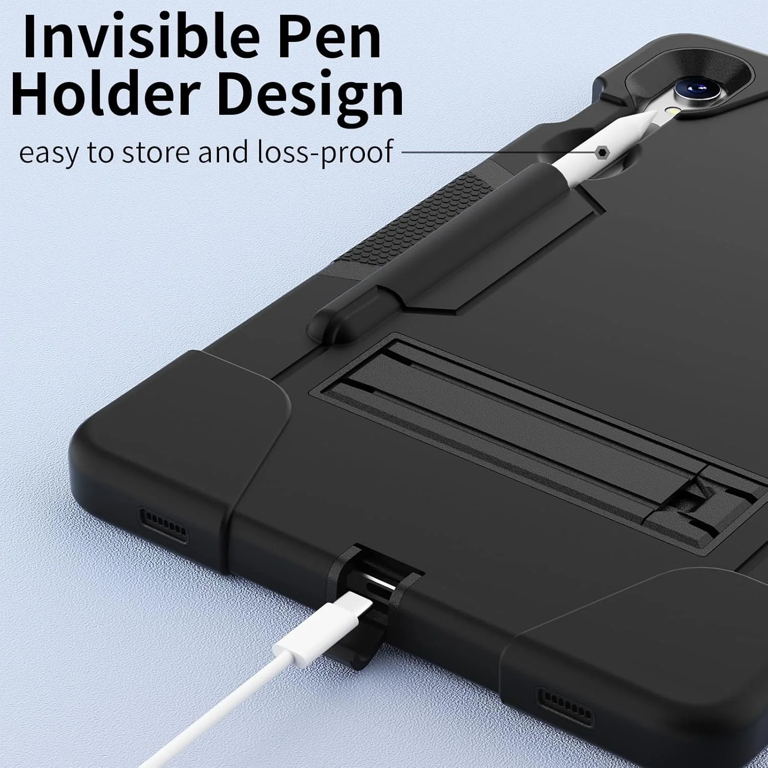 کیف تبلت مناسب برای تبلت سامسونگ گلکسی تب S10 FE 10.9 اینچ (SM-X520/X526B/X528U) 2025 با جای قلم داخلی، طراحی ضد ضربه سیلیکونی+PC هیبریدی، پایه تاشو (مشکی)