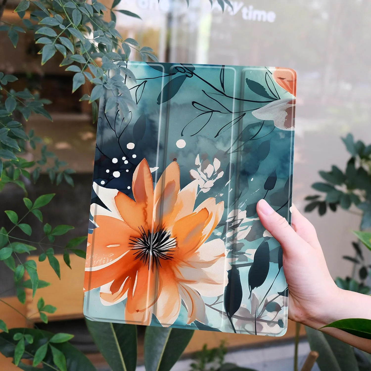 کیف یبیسون برای تبلت سامسونگ گلکسی تب A9 پلاس 11 اینچ مدل 2023 (SM-X210/X216/X218)، کیف تبلت سامسونگ تب A9+ با قابلیت خواب/بیداری خودکار، استند سه تایی و نگهدارنده قلم S، طرح گل انتزاعی