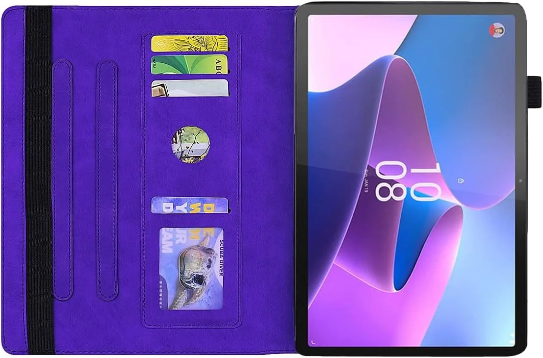 کیف تبلت سامسونگ گلکسی تب S9 پلاس/S9 FE+ 12.4 اینچ 2023، جلد چرمی PU با قابلیت استند چند زاویه ای، دارای جای کارت، جای قلم و عملکرد خواب/بیدار خودکار مناسب برای مدل SM-X810/X816 - بنفش