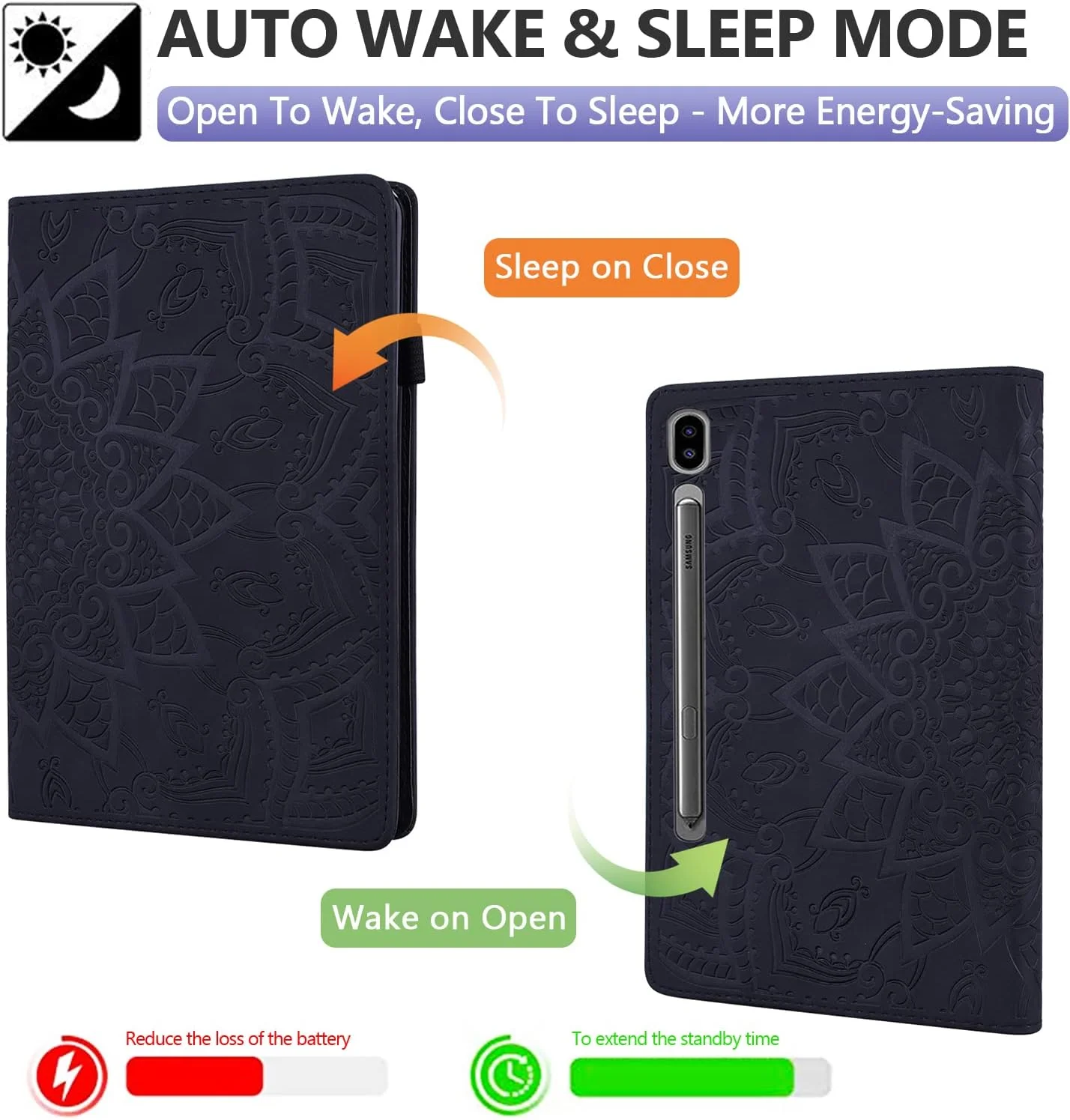 کیف محافظ تبلت سامسونگ گلکسی تب S9 پلاس/S8 پلاس/S7 FE/S7+ 12.4 اینچ Dteck، طرح ماندالای برجسته، جلد چرمی PU ممتاز برای تبلت 12.4 اینچی سامسونگ گلکسی تب S9+/S8+/S7 FE/S7+، مشکی