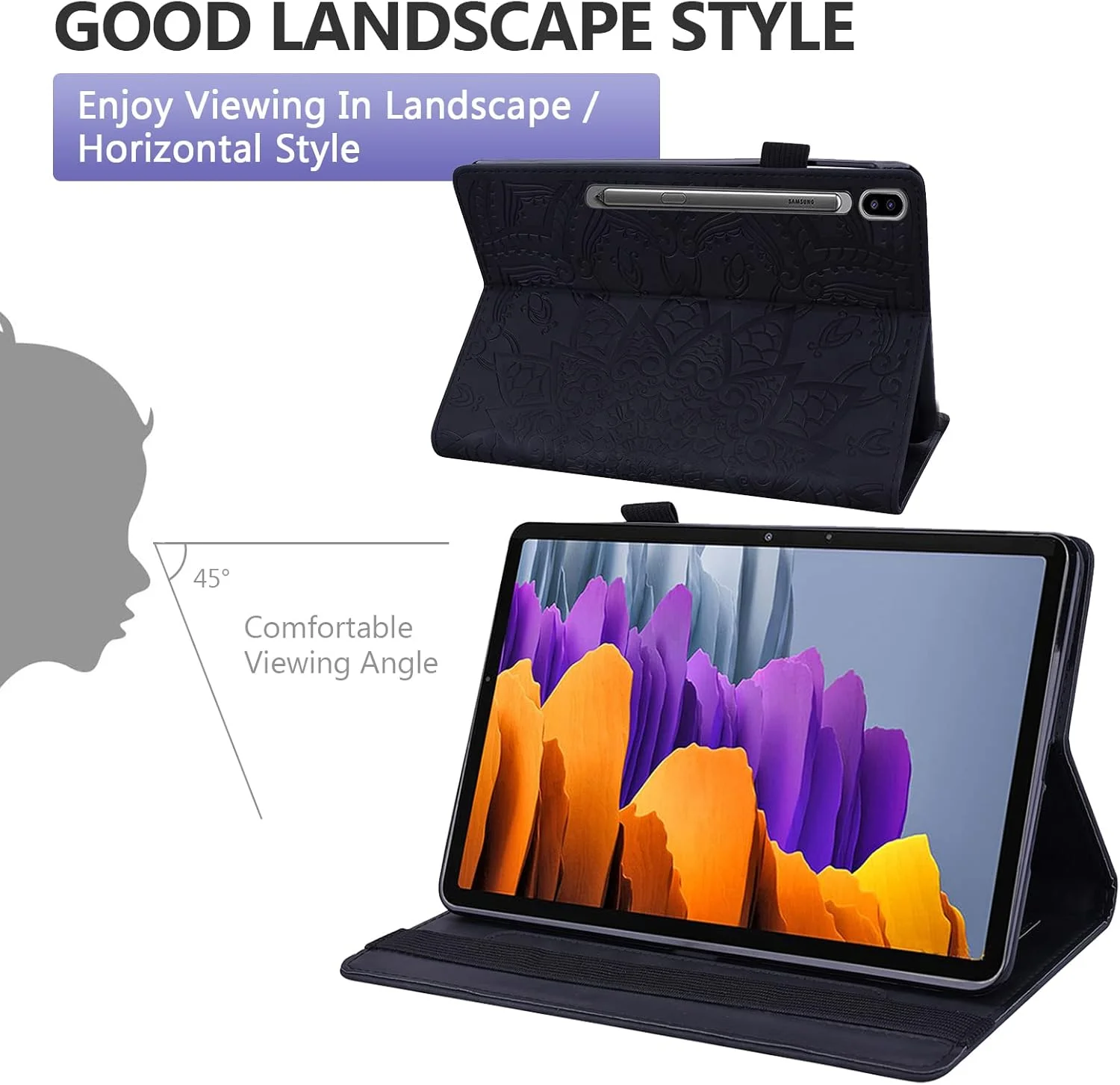 کیف محافظ تبلت سامسونگ گلکسی تب S9 پلاس/S8 پلاس/S7 FE/S7+ 12.4 اینچ Dteck، طرح ماندالای برجسته، جلد چرمی PU ممتاز برای تبلت 12.4 اینچی سامسونگ گلکسی تب S9+/S8+/S7 FE/S7+، مشکی