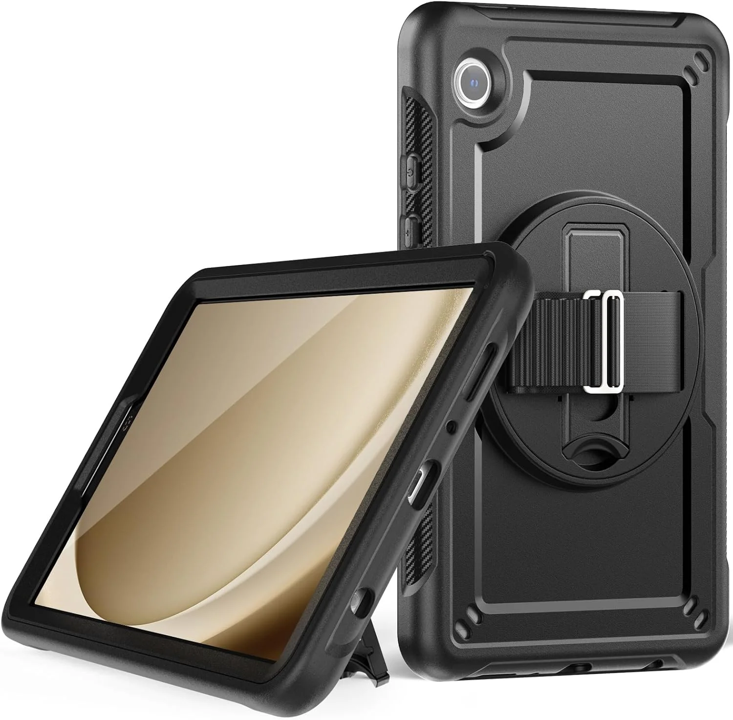 کیف محافظ آچارد مناسب برای تبلت سامسونگ گلکسی تب A9 سایز 8.7 اینچ مدل 2023، کاور سامسونگ A9 با پایه چرخشی/دستی، محافظ صفحه نمایش، جای مداد و استند (مشکی)