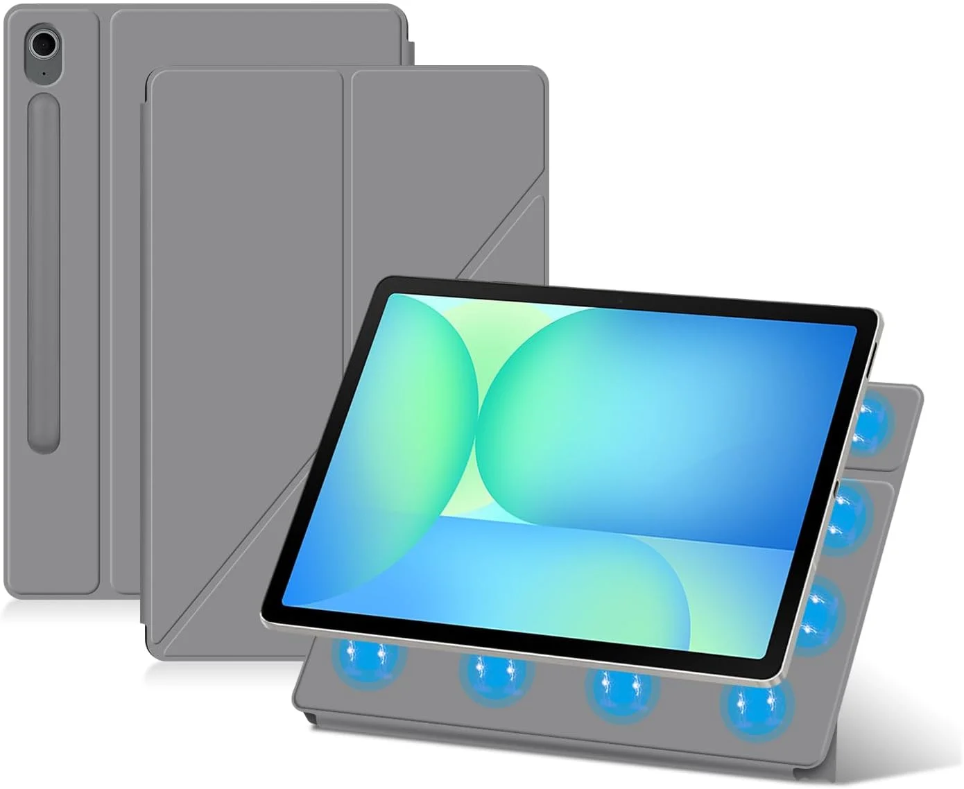 کاور تبلت Gruattreay برای Samsung Galaxy Tab S10 FE 10.9 اینچ 2025 SM-X520/X526B با قابلیت بیدار/خواب خودکار، جذب مغناطیسی، سبک وزن، چرم PU، کاور تاشو K-شکل (خاکستری)