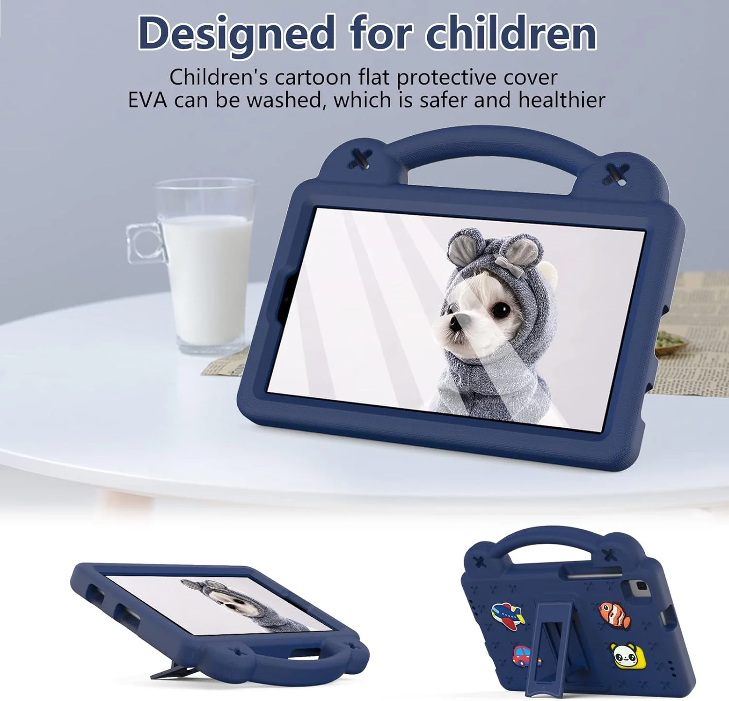 کیف تبلت کودکانه nincyee برای Samsung Galaxy Tab A7 Lite 8.7 اینچ 2021 SM-T220، کاور مقاوم در برابر ضربه EVA با پایه تاشو، کیف کارتونی خرس کوچولو با بند شانه برای کودکان