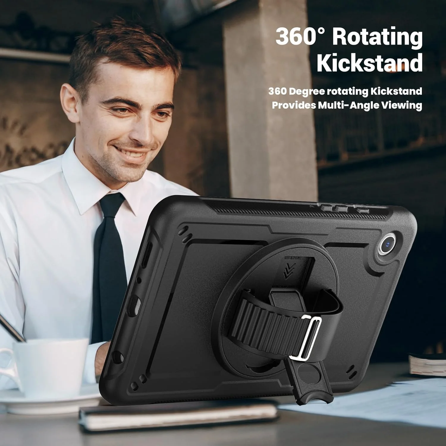 کیف محافظ آچارد مناسب برای تبلت سامسونگ گلکسی تب A9 سایز 8.7 اینچ مدل 2023، کاور سامسونگ A9 با پایه چرخشی/دستی، محافظ صفحه نمایش، جای مداد و استند (مشکی)