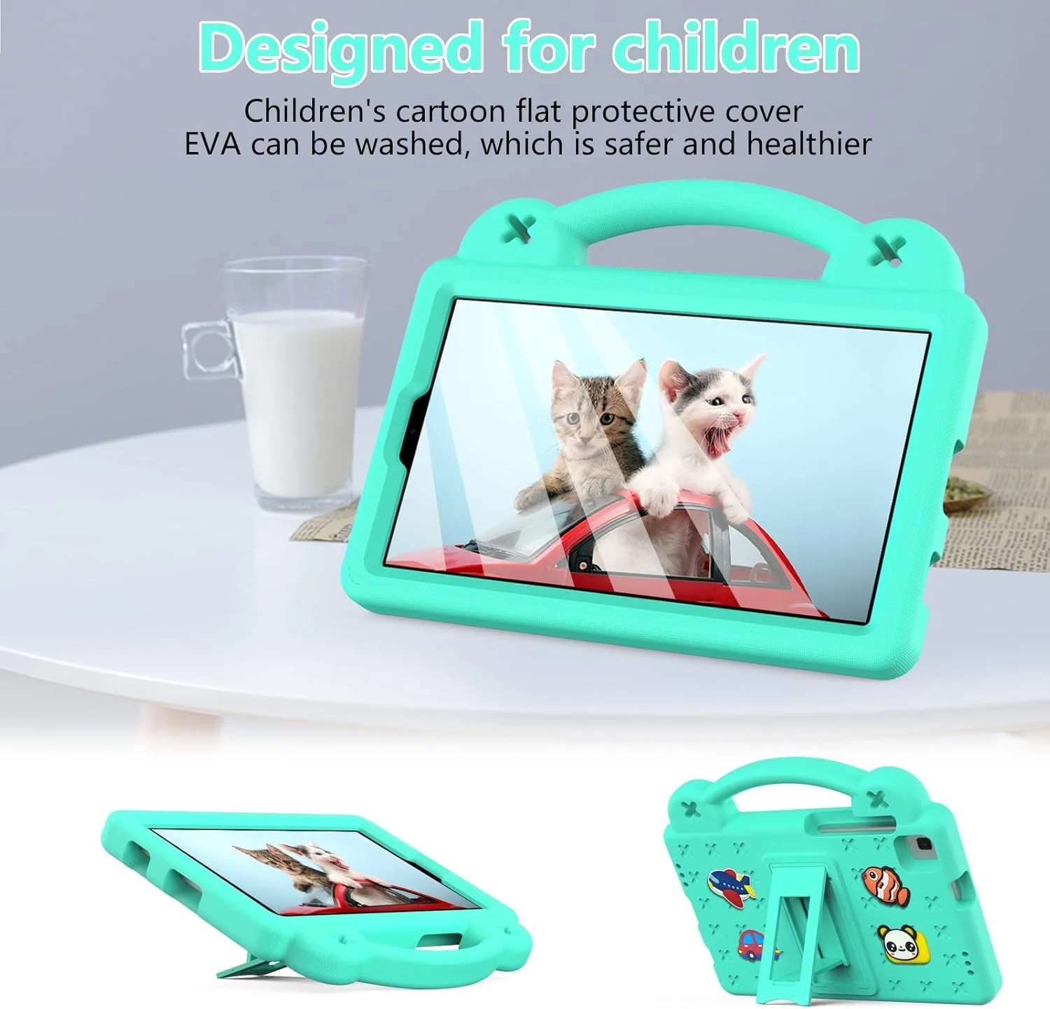 کیف تبلت کودکانه nincyee برای Samsung Galaxy Tab A 8.0 اینچ 2019 SM-T20/T295، کاور مقاوم در برابر ضربه EVA با پایه تاشو، کیف کارتونی خرس عروسکی با بند شانه برای کودکان