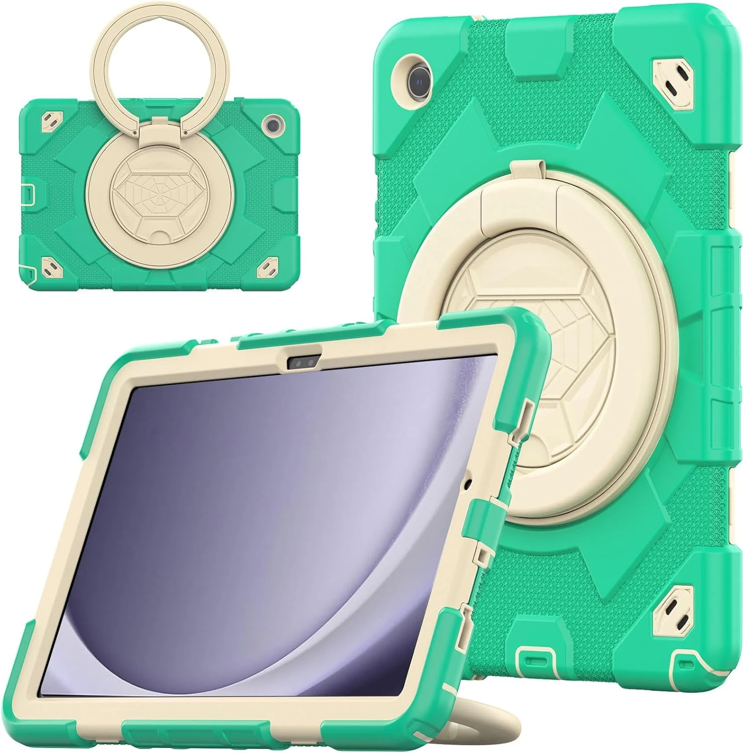 کیف تبلت nincyee برای Samsung Galaxy Tab A9+ 11 اینچ 2023، کیف سیلیکونی رنگین کمانی مقاوم در برابر ضربه برای کودکان با نگهدارنده مداد، بند شانه، پایه چرخشی 360 درجه و پایه تاشو