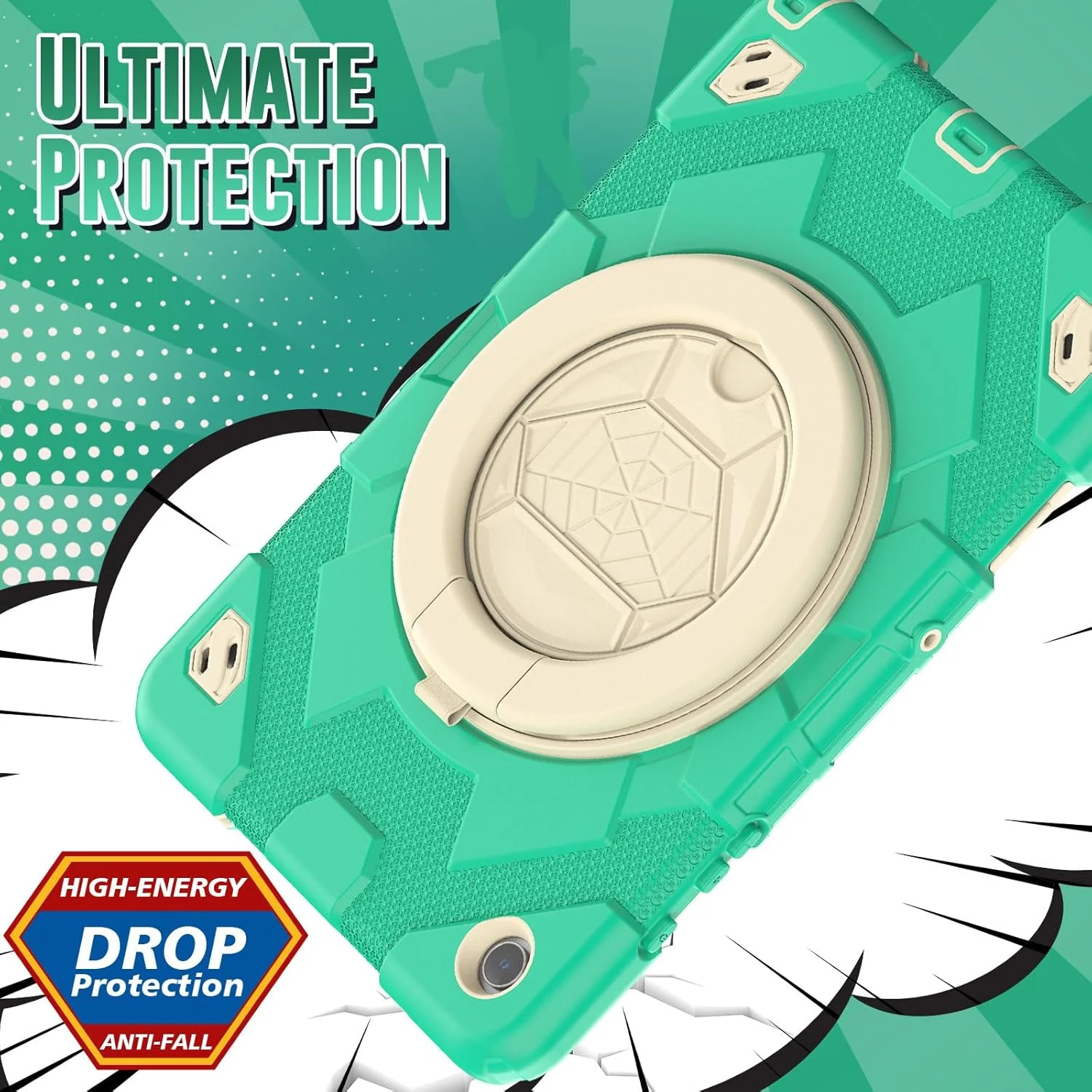 کیف تبلت nincyee برای Samsung Galaxy Tab A9+ 11 اینچ 2023، کیف سیلیکونی رنگین کمانی مقاوم در برابر ضربه برای کودکان با نگهدارنده مداد، بند شانه، پایه چرخشی 360 درجه و پایه تاشو