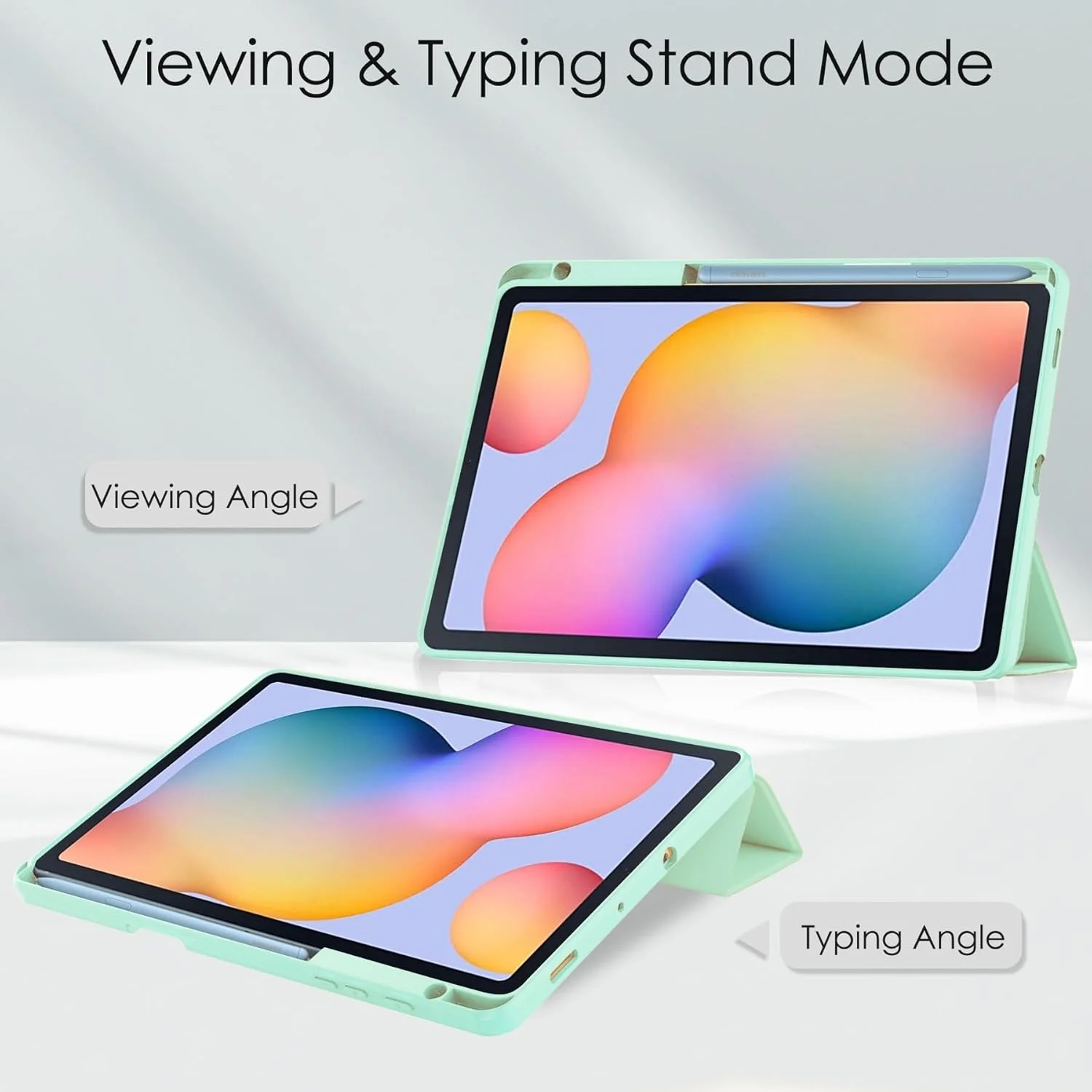 کاور هوشمند تبلت سه تایی سازگار با تبلت سامسونگ گلکسی تب S6 لایت 10.4 اینچ 2022/2020 (SM-P613/P619/P610/P615)، کاور باریک و ضد ضربه TPU شفاف با استند و جای مدادی، قابلیت بیدار شدن/خواب خودکار. سبز نعنایی