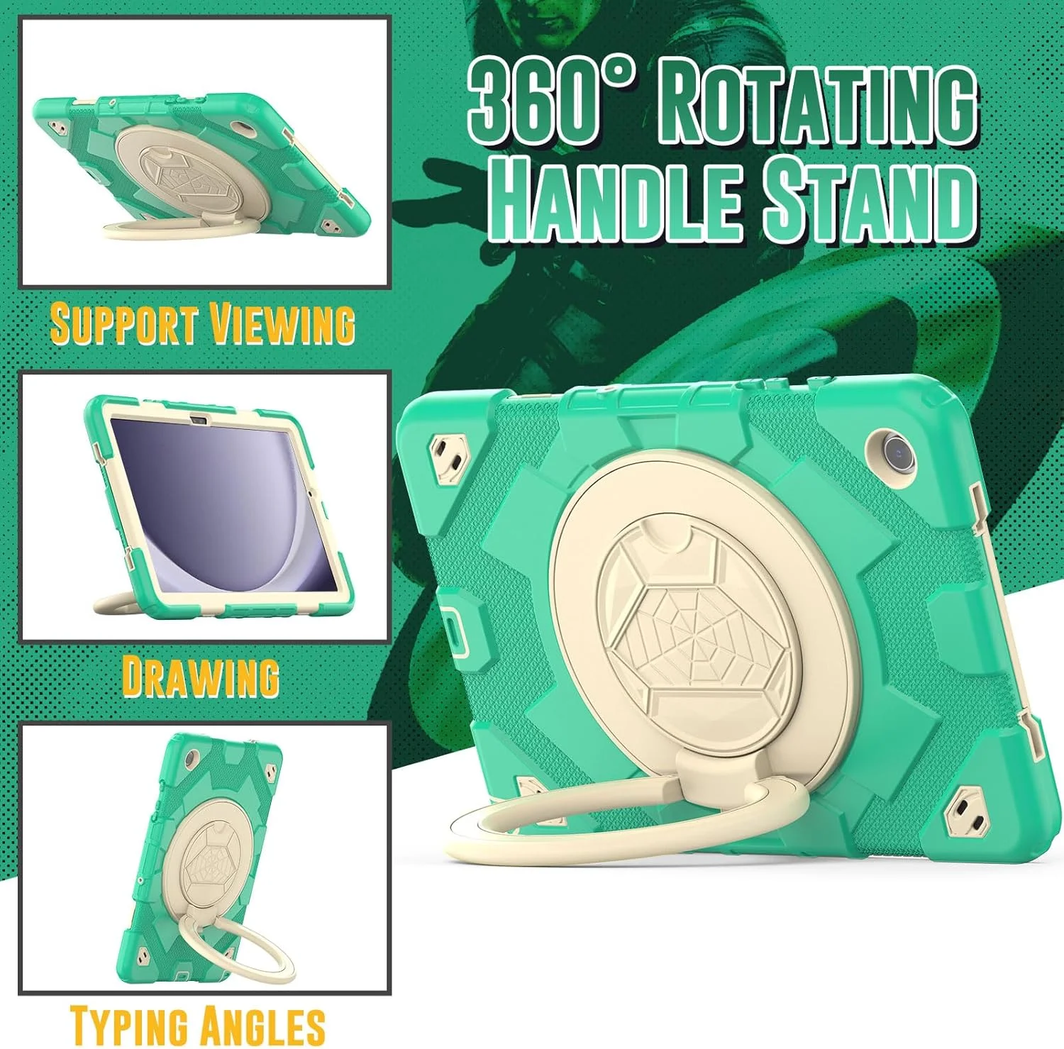 کیف تبلت nincyee برای Samsung Galaxy Tab A9+ 11 اینچ 2023، کیف سیلیکونی رنگین کمانی مقاوم در برابر ضربه برای کودکان با نگهدارنده مداد، بند شانه، پایه چرخشی 360 درجه و پایه تاشو