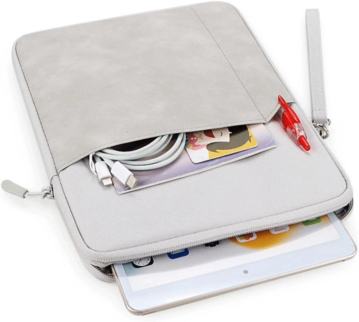 کیف آستین تبلت آزون مناسب تبلت های 9 تا 11 اینچی برای آیپد پرو 11، آیپد ایر، گلکسی تب 11 اینچی، کیندل فایر HD 10 پلاس، تبلت 9.7 تا 10.9 اینچی، کیف ضد ضربه و ضد آب با جیب خارجی برای لوازم جانبی، خاکستری