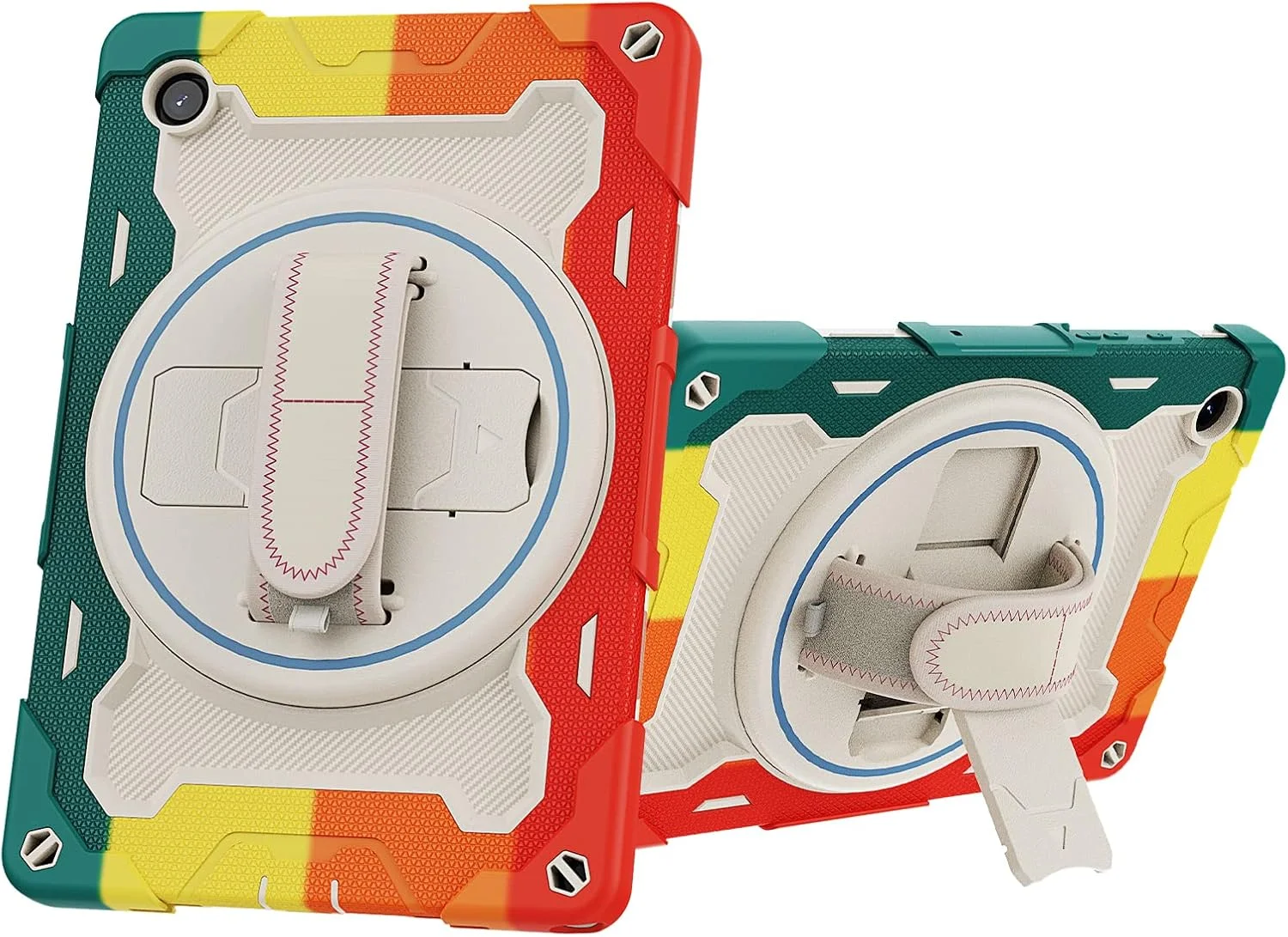 کیف تبلت nincyee برای سامسونگ گلکسی تب A8 10.5 اینچ 2021، کیف سیلیکونی رنگین کمانی مقاوم در برابر ضربه برای کودکان با نگهدارنده مداد، بند شانه، پایه تاشو چرخشی، بند دستی