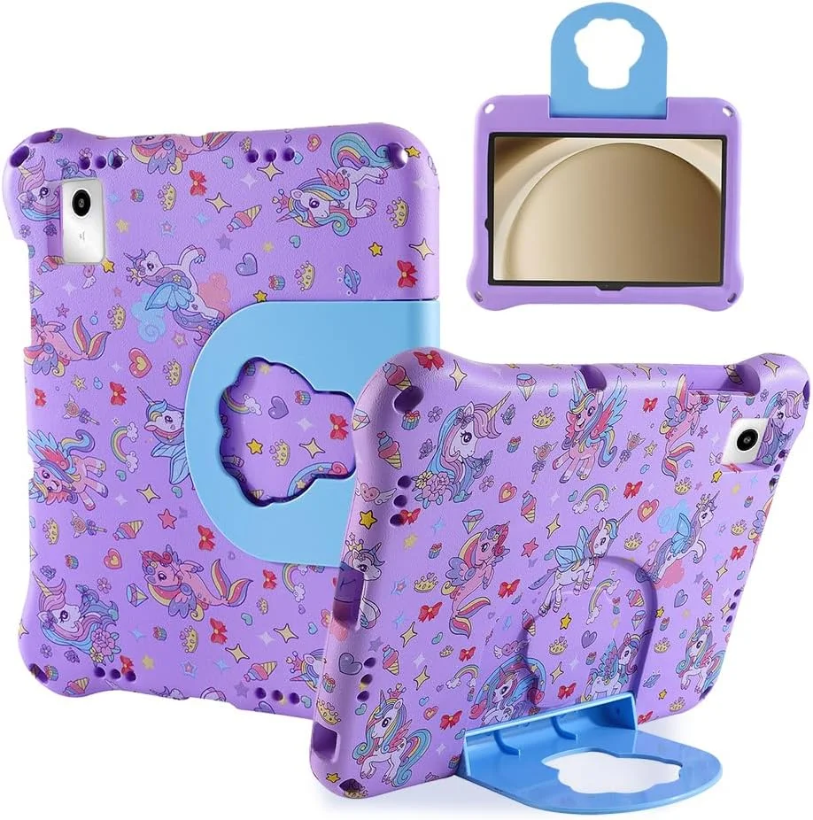 کیف تبلت سامسونگ Tab A9 Plus 10.9 X210 مخصوص کودکان، کیف تبلت سامسونگ Tab A9 Plus A9+ 2023 مخصوص کودکان، کیف EVA تک شاخ ضد ضربه و بادوام با دسته و پایه برای کودکان پسر و دختر (DJS)