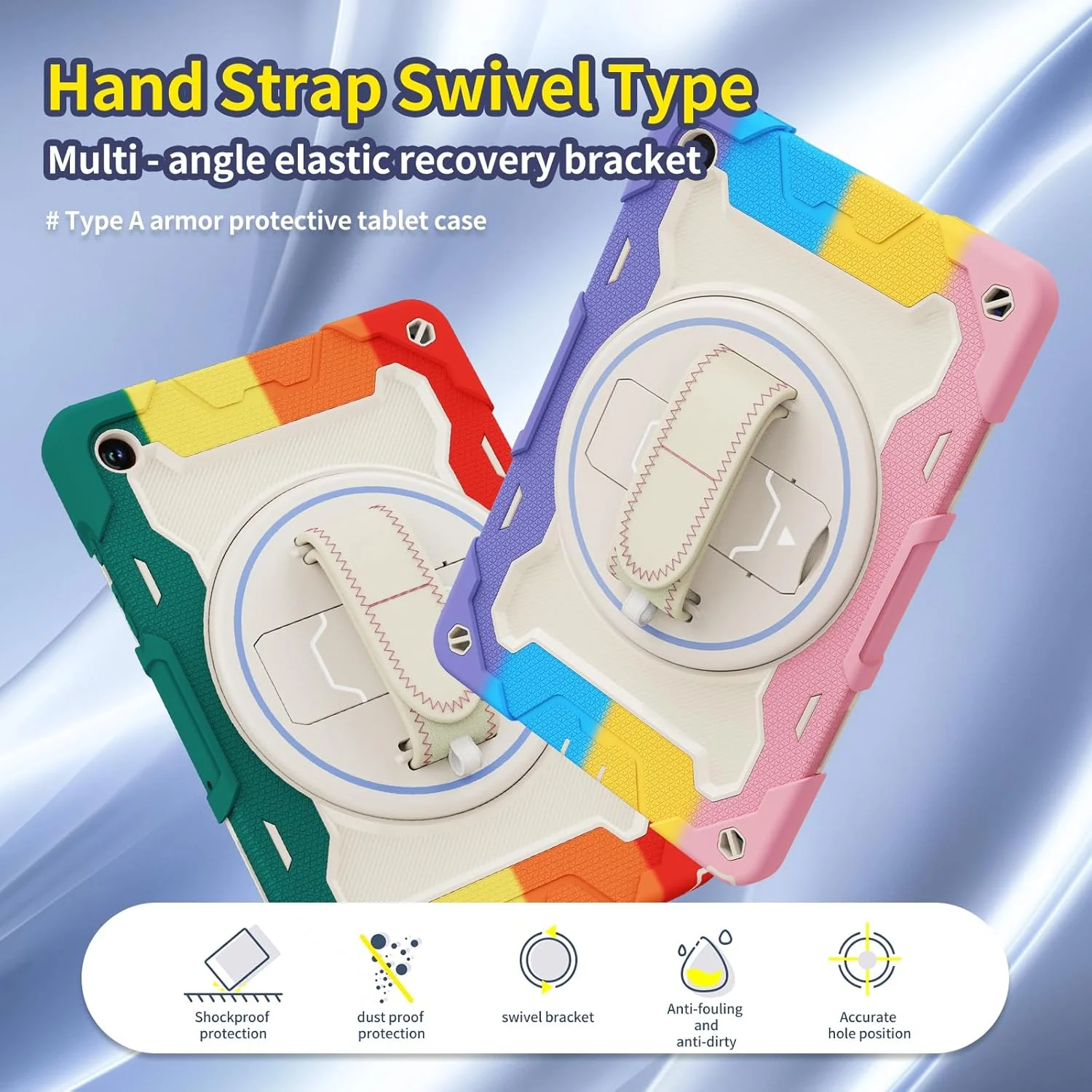 کیف تبلت nincyee برای Samsung Galaxy Tab A9+ 11 اینچ، کیف سیلیکونی رنگین کمانی مقاوم در برابر ضربه برای کودکان با نگهدارنده مداد، بند شانه، پایه تاشو چرخشی، بند دستی