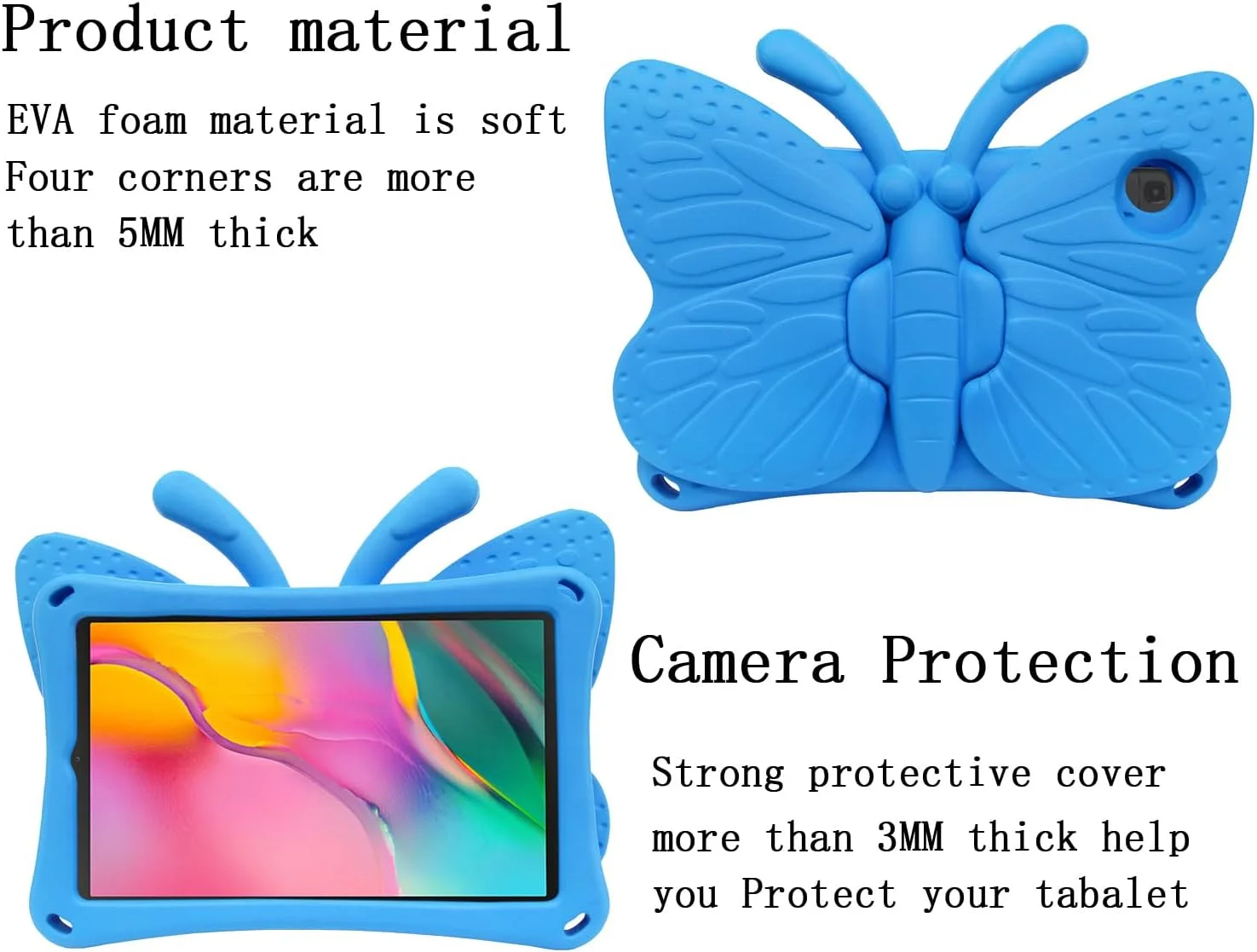 کیف تبلت کودکانه nincyee برای سامسونگ گلکسی تب A 10.1 اینچ 2019 T510/T515، کاور مقاوم در برابر ضربه EVA با نگهدارنده مداد، پایه تاشو، کیف کارتونی طرح پروانه ای برای کودکان