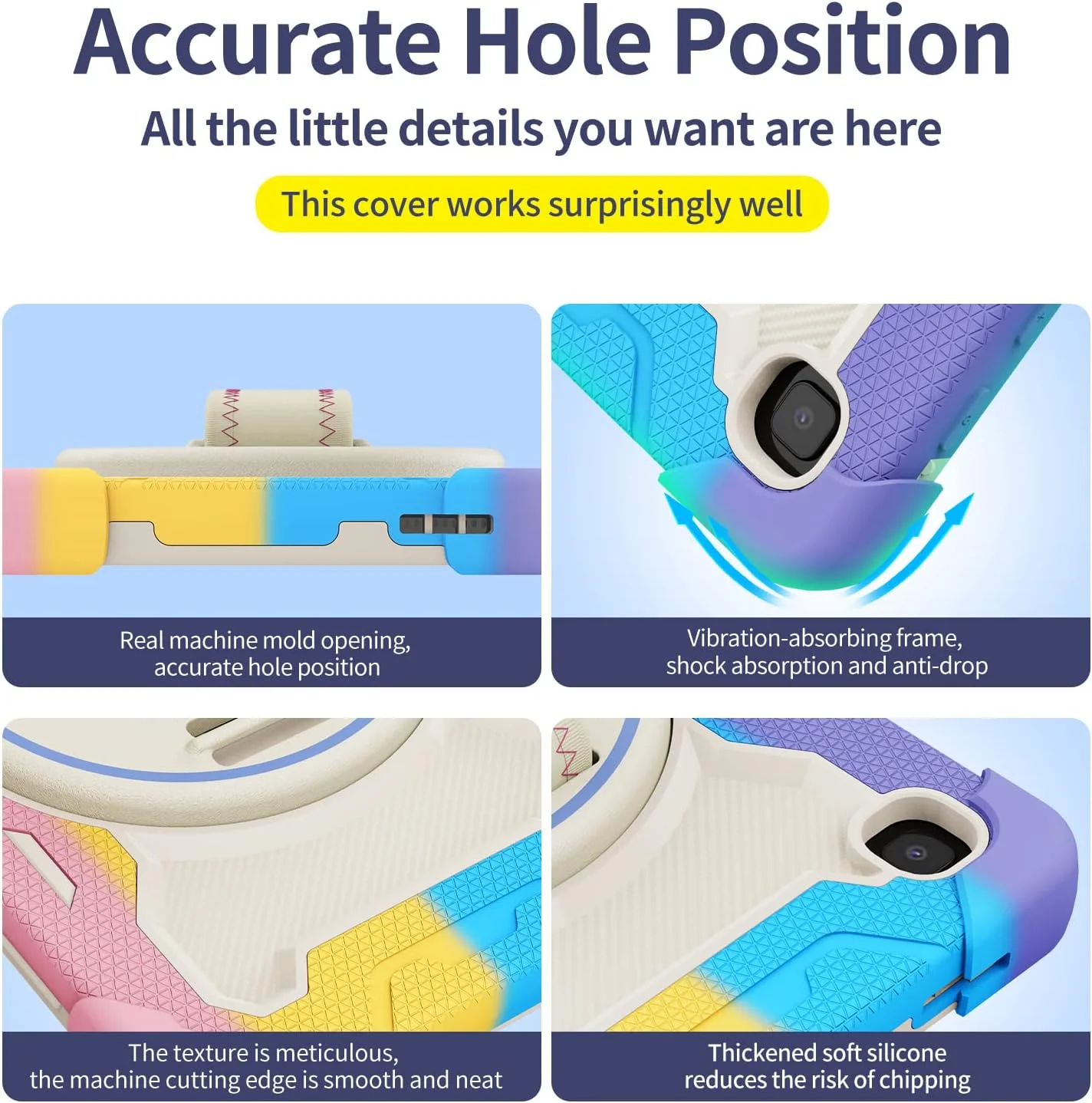 کیف تبلت nincyee برای Samsung Galaxy Tab A7 Lite 8.7 اینچ، کیف سیلیکونی رنگین کمانی مقاوم در برابر ضربه برای کودکان با نگهدارنده مداد، بند شانه، پایه تاشو چرخشی، بند دستی