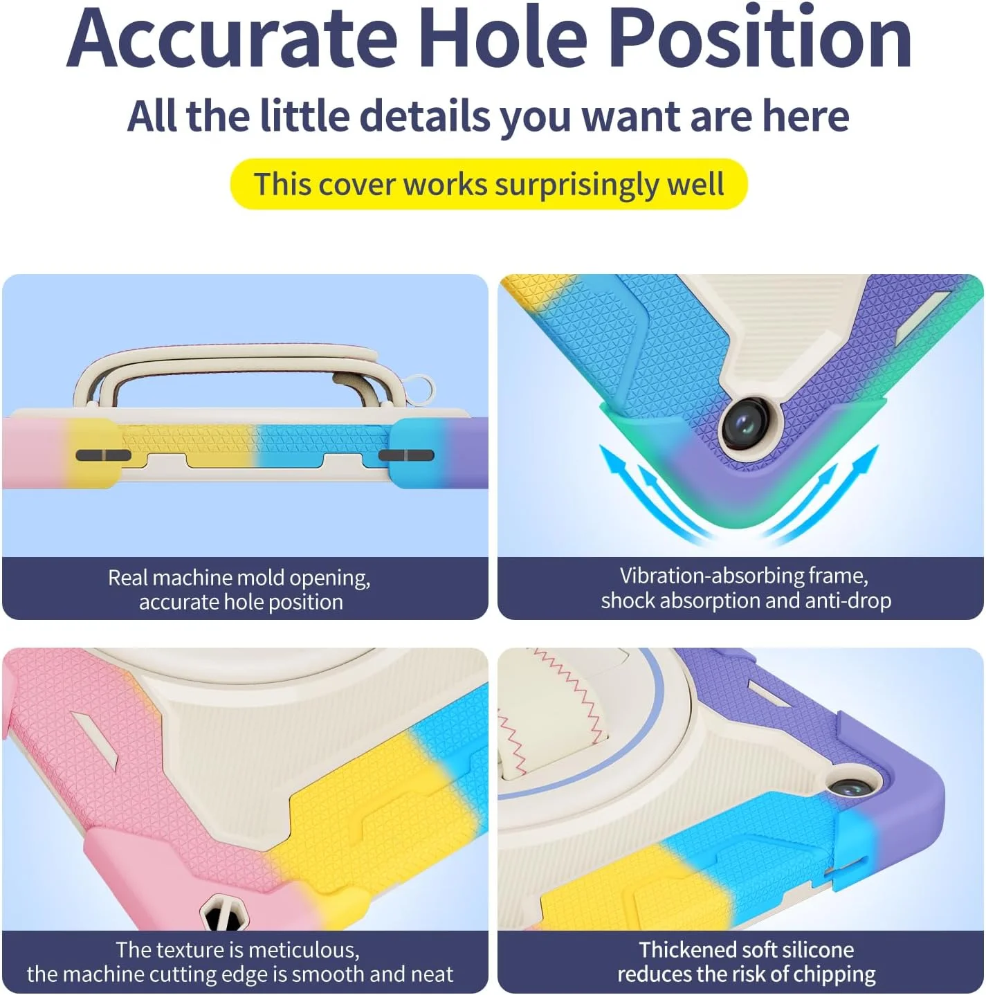 کیف تبلت nincyee برای Samsung Galaxy Tab A9+ 11 اینچ، کیف سیلیکونی رنگین کمانی مقاوم در برابر ضربه برای کودکان با نگهدارنده مداد، بند شانه، پایه تاشو چرخشی، بند دستی