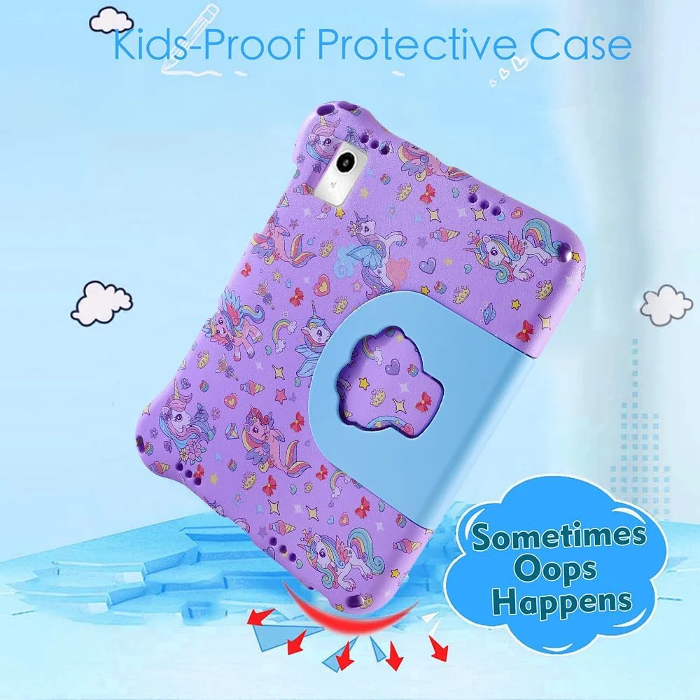 کیف تبلت سامسونگ Tab A9 Plus 10.9 X210 مخصوص کودکان، کیف تبلت سامسونگ Tab A9 Plus A9+ 2023 مخصوص کودکان، کیف EVA تک شاخ ضد ضربه و بادوام با دسته و پایه برای کودکان پسر و دختر (DJS)