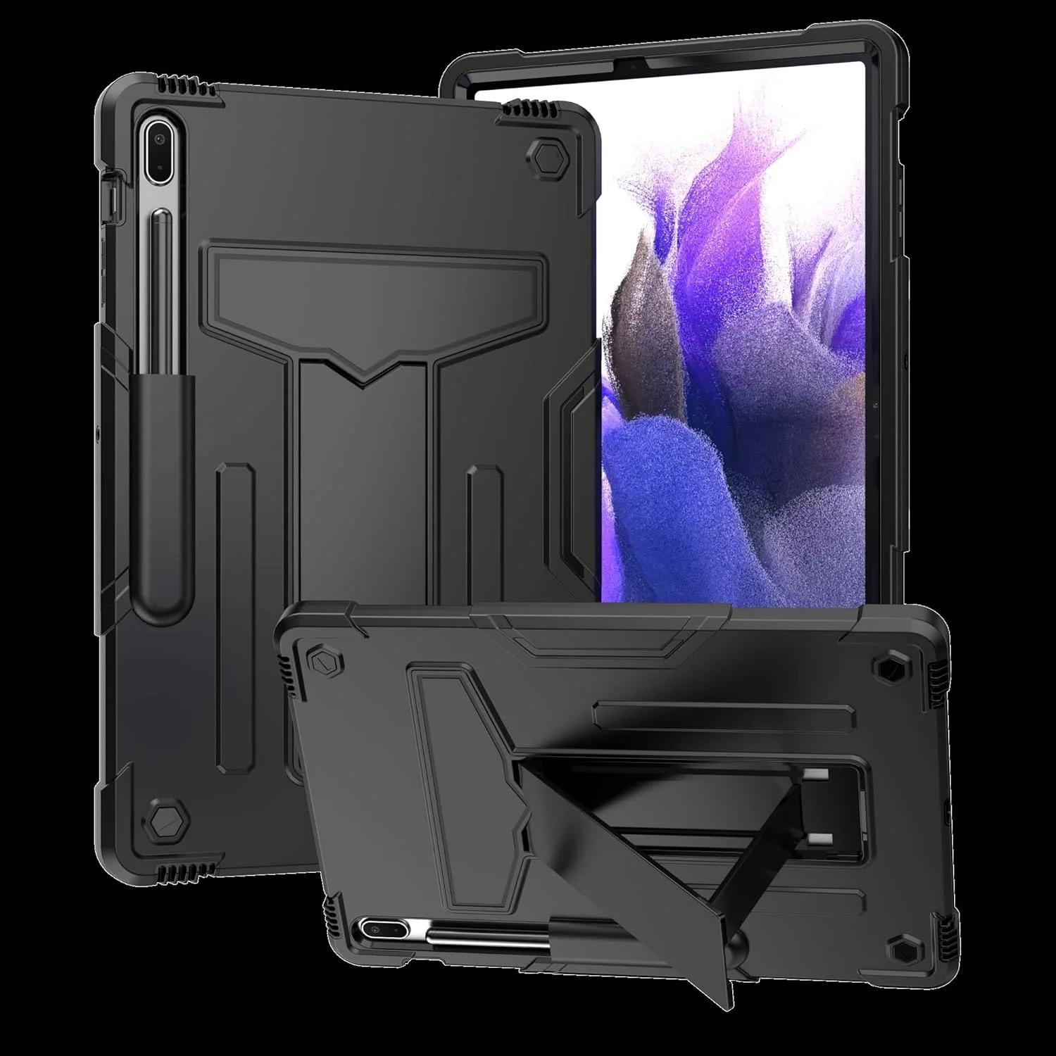 کیف تبلت مناسب برای Samsung Galaxy Tab S7 FE 12.4 اینچ 2021 (SM-T730/T736)، با پایه تاشو سه لایه هیبریدی مقاوم در برابر ضربه