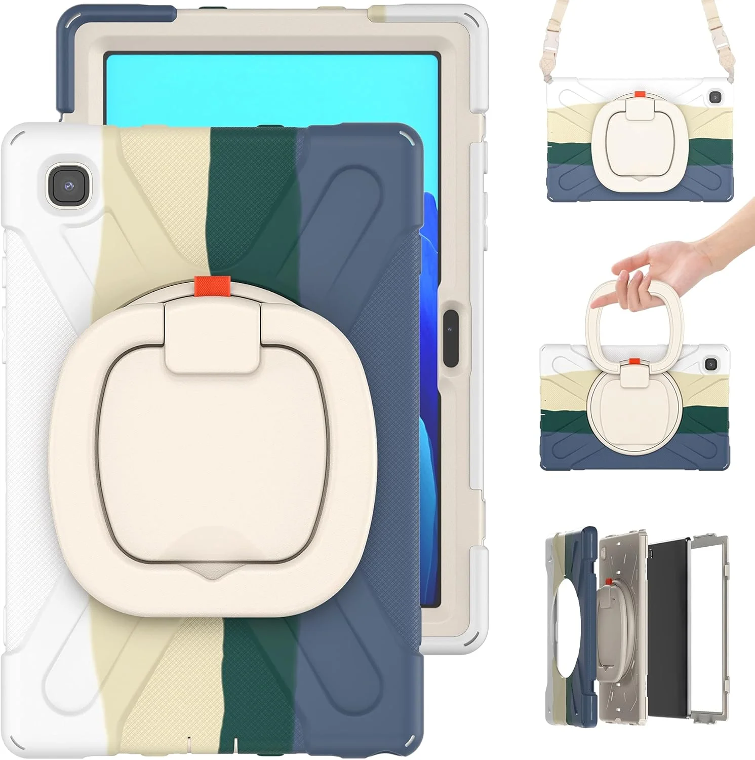 کیف تبلت مسافرتی XNCVBD برای سامسونگ گلکسی تب A7 10.4 T500، کیف محافظ مقاوم در برابر ضربه با پایه تاشو، چرخشی، بند شانه (سبز رنگارنگ)