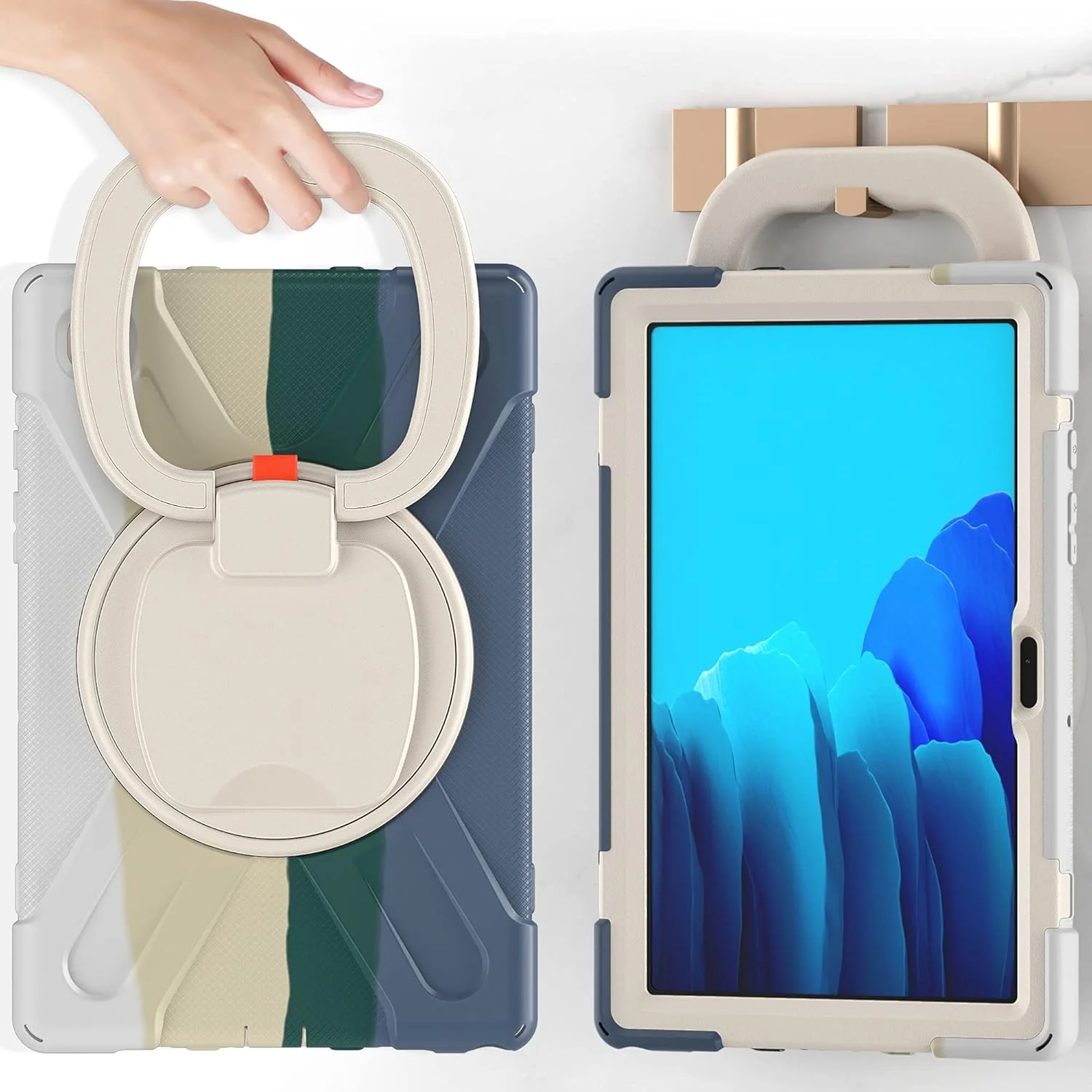 کیف تبلت مسافرتی XNCVBD برای سامسونگ گلکسی تب A7 10.4 T500، کیف محافظ مقاوم در برابر ضربه با پایه تاشو، چرخشی، بند شانه (سبز رنگارنگ)