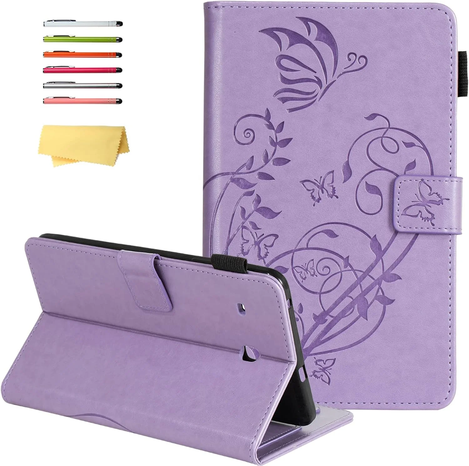 کیف تبلت UUcovers T377 برای تبلت سامسونگ گلکسی تب E 8.0 اینچ مدل 2016 (-T377A/T377V/T377P/T375/T378) با استند و نگهدارنده قلم، روکش چرمی PU طرح دار هوشمند با قابلیت خواب/بیدار شدن خودکار، طرح پروانه بنفش