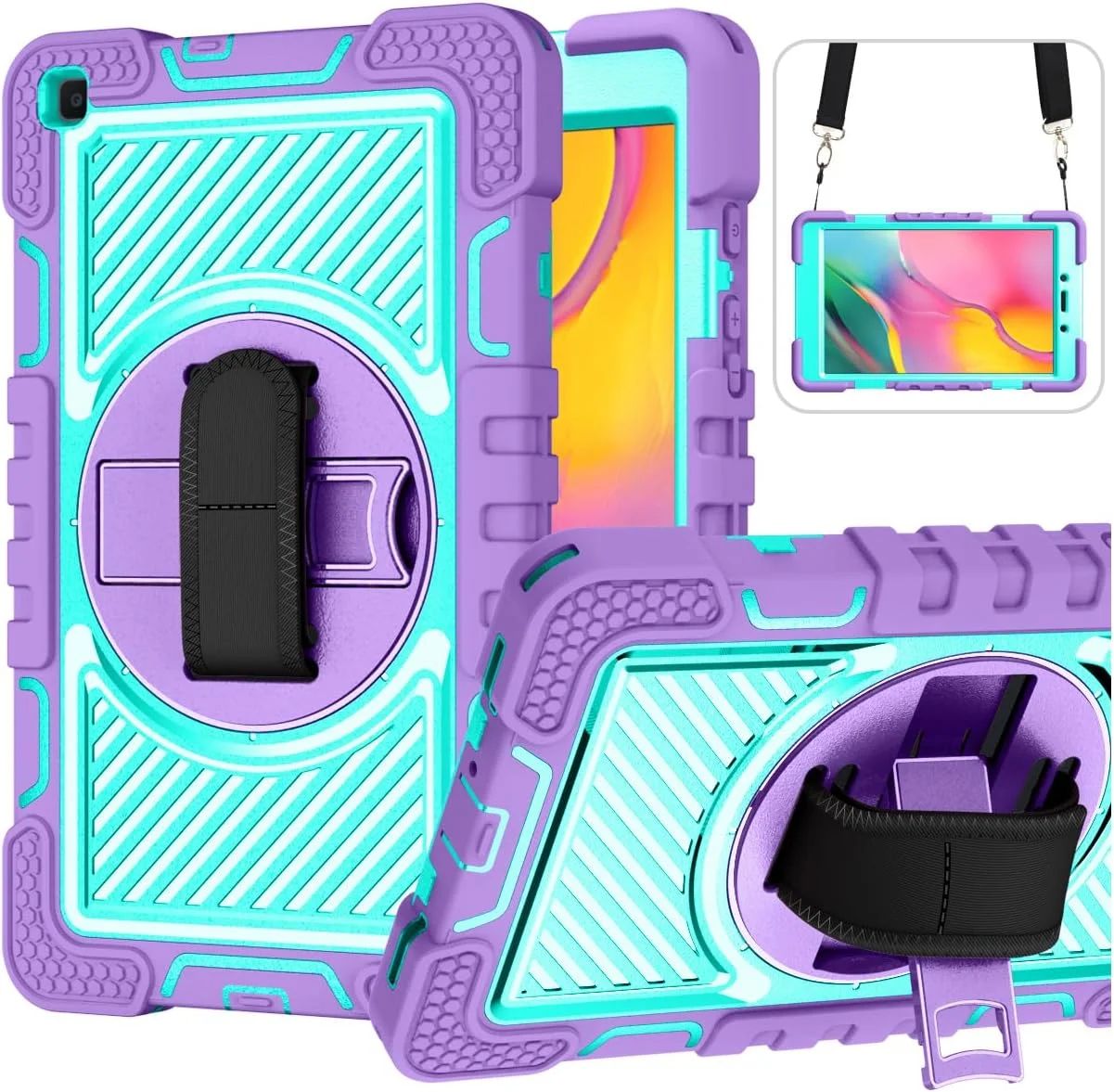 کاور تبلت ERDARARIPRO مناسب برای تبلت سامسونگ گلکسی تب A 8.0 (2019)، کاور کارتونی ضد ضربه زیبا با استند چرخان 360 درجه، بند دستی و بند شانه، بنفش + سبز نعنایی کاور تبلت ERDARARIPRO مناسب برای تبلت سامسونگ گلکسی تب A 8.0 (2019)، کاور کارتونی ضد ضربه زیبا با استند چرخان 360 درجه، بند دستی و بند شانه، بنفش + سبز نعنایی