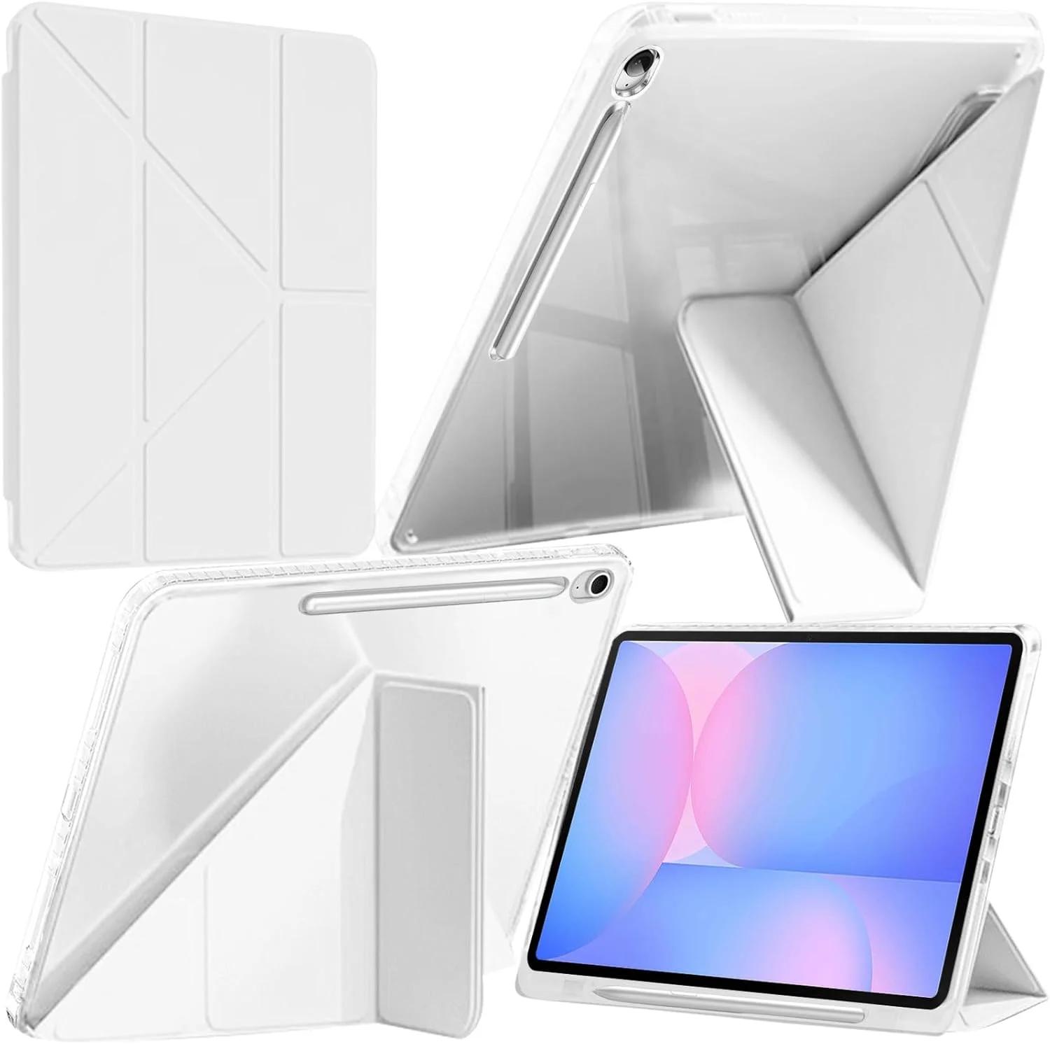 کیف A-BEAUTY سازگار با Samsung Galaxy Tab S10 FE Plus 13.1 اینچ 2025 (SM-X620/X626/X626B) با نگهدارنده قلم S Pen، کاور شفاف ضد ضربه، استند سه تایی Y شکل 6 در 1، سفید