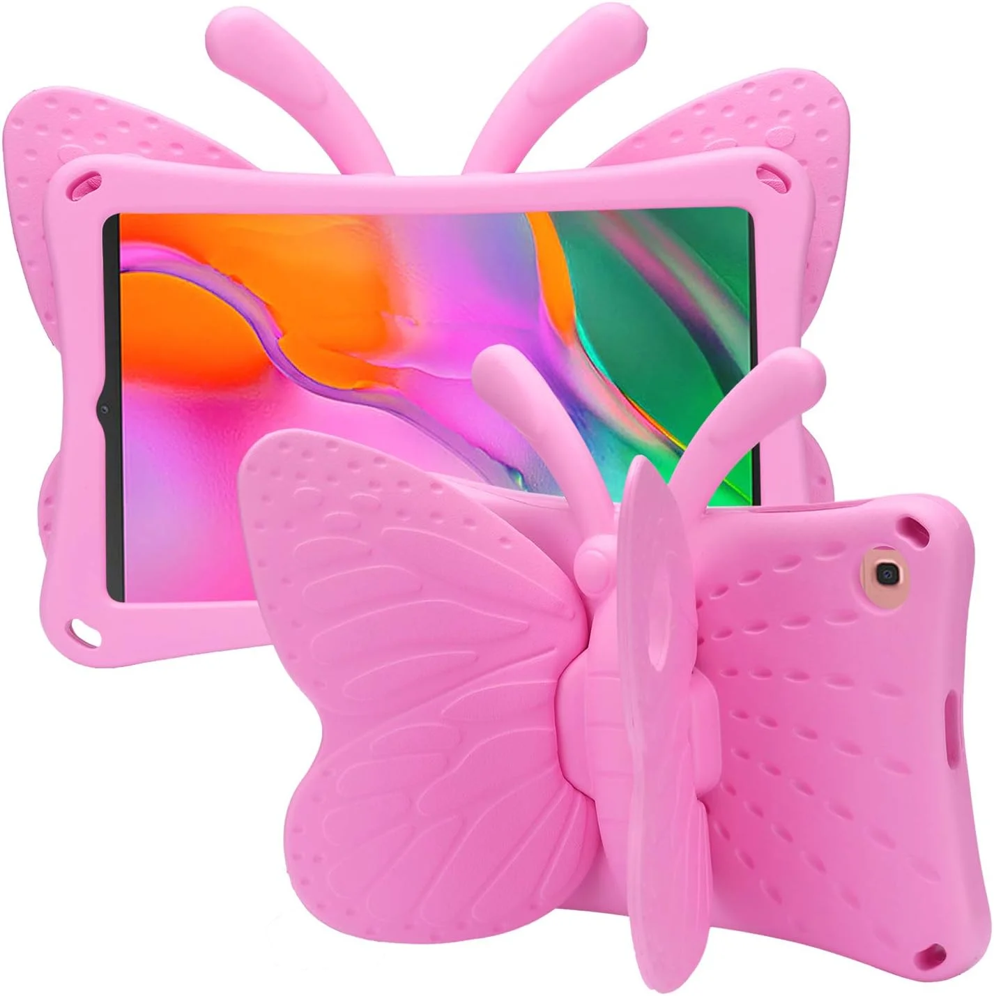 کاور تبلت سامسونگ گلکسی تب A 10.1 2019 مدل T510 T515 طرح پروانه سه بعدی فانتزی مناسب کودکان، سبک وزن، دارای استند EVA، ضد ضربه، مقاوم و مناسب کودکان (صورتی)
