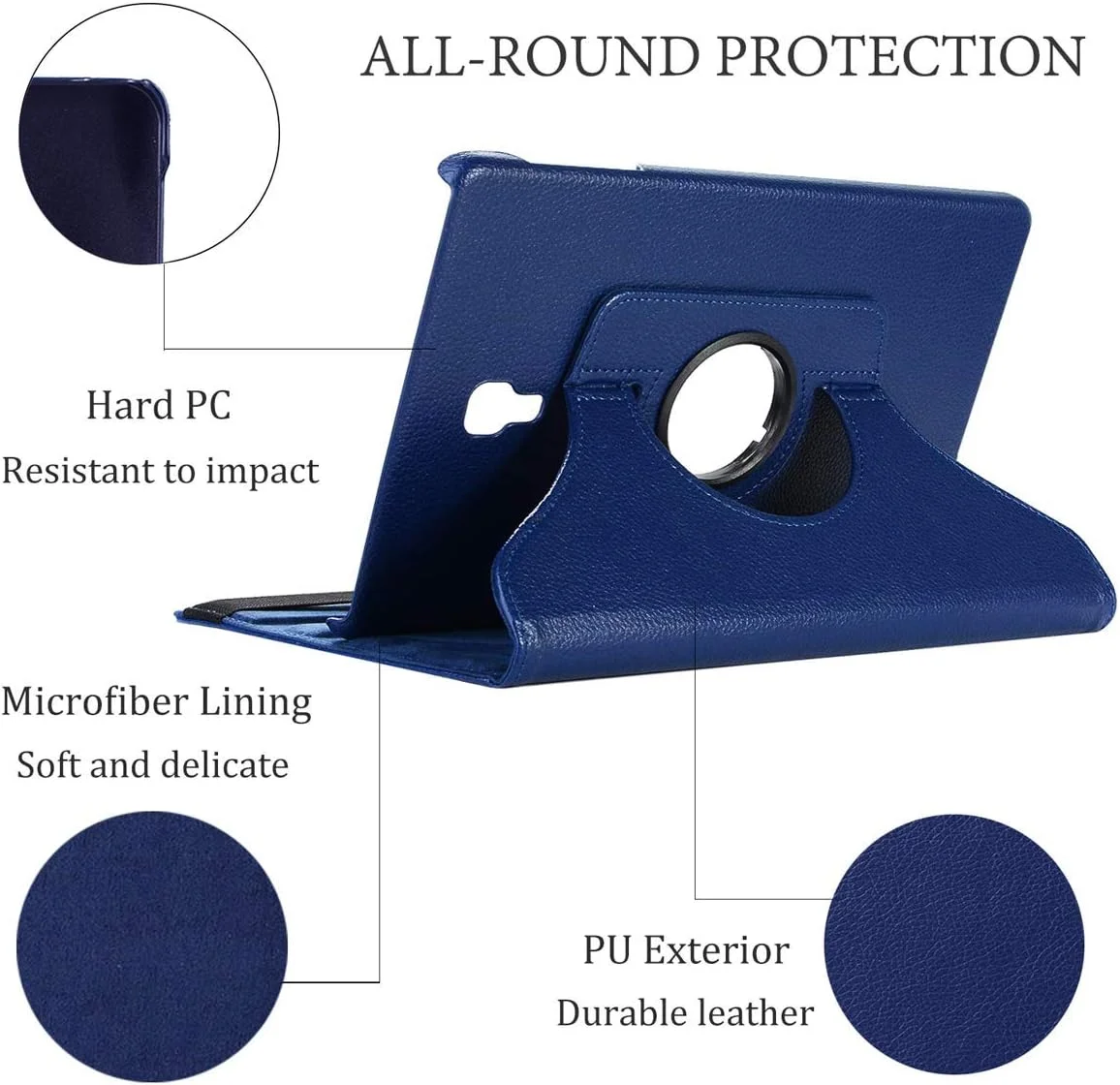 کیف تبلت EKVINOR برای Samsung Galaxy Tab A 10.5 (2018)، روکش چرمی PU با قابلیت چرخش 360 درجه و عملکرد بیدار/خواب خودکار برای Galaxy Tab A 10.5 اینچی مدل 2018 (SM-T590/T595/T597) - آبی تیره