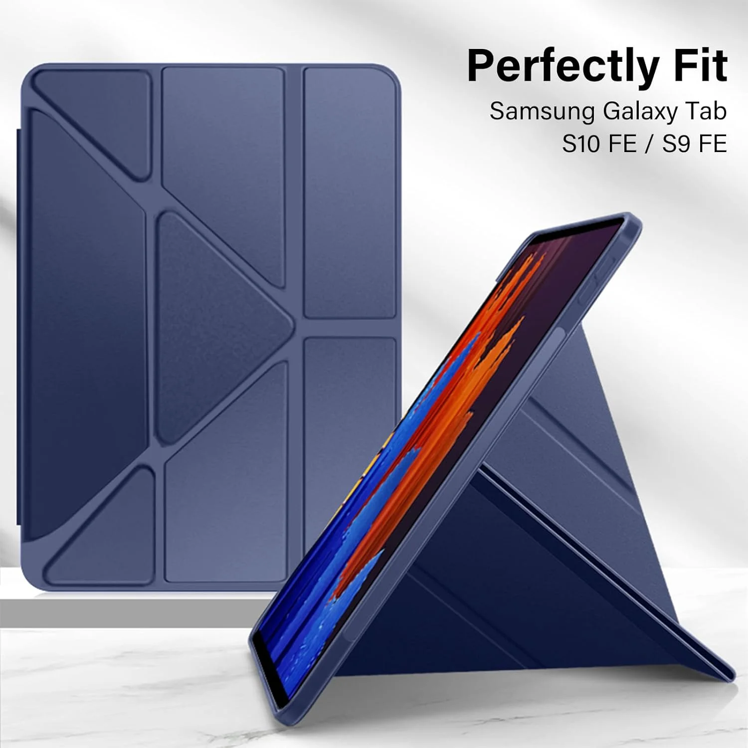 کاور هافان سازگار با تبلت سامسونگ گلکسی تب S10 FE/S9 FE/S9، حالت های پشتیبانی چندگانه، کاور تاشو سبک وزن، پشت TPU نرم، کاور محافظ باریک با قابلیت خواب/بیدار شدن خودکار، آبی