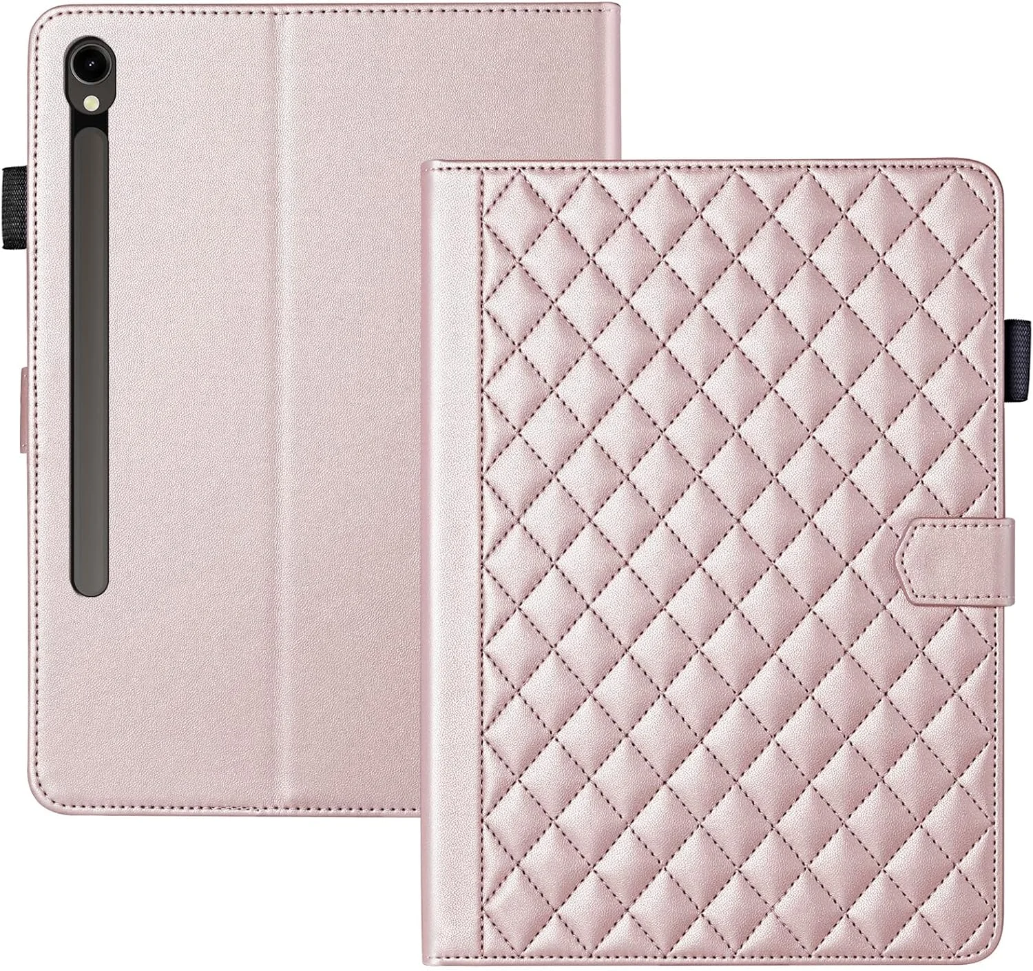 کیف محافظ تبلت سامسونگ گلکسی تب S10 FE+ Plus ۱۳.۱ اینچ ۲۰۲۵ (SM-X620, SM-X626, SM-X626B) با طراحی شیک برای بانوان و دختران، دارای جای قلم، ضد ضربه، استند محکم و جای کارت - رزگلد