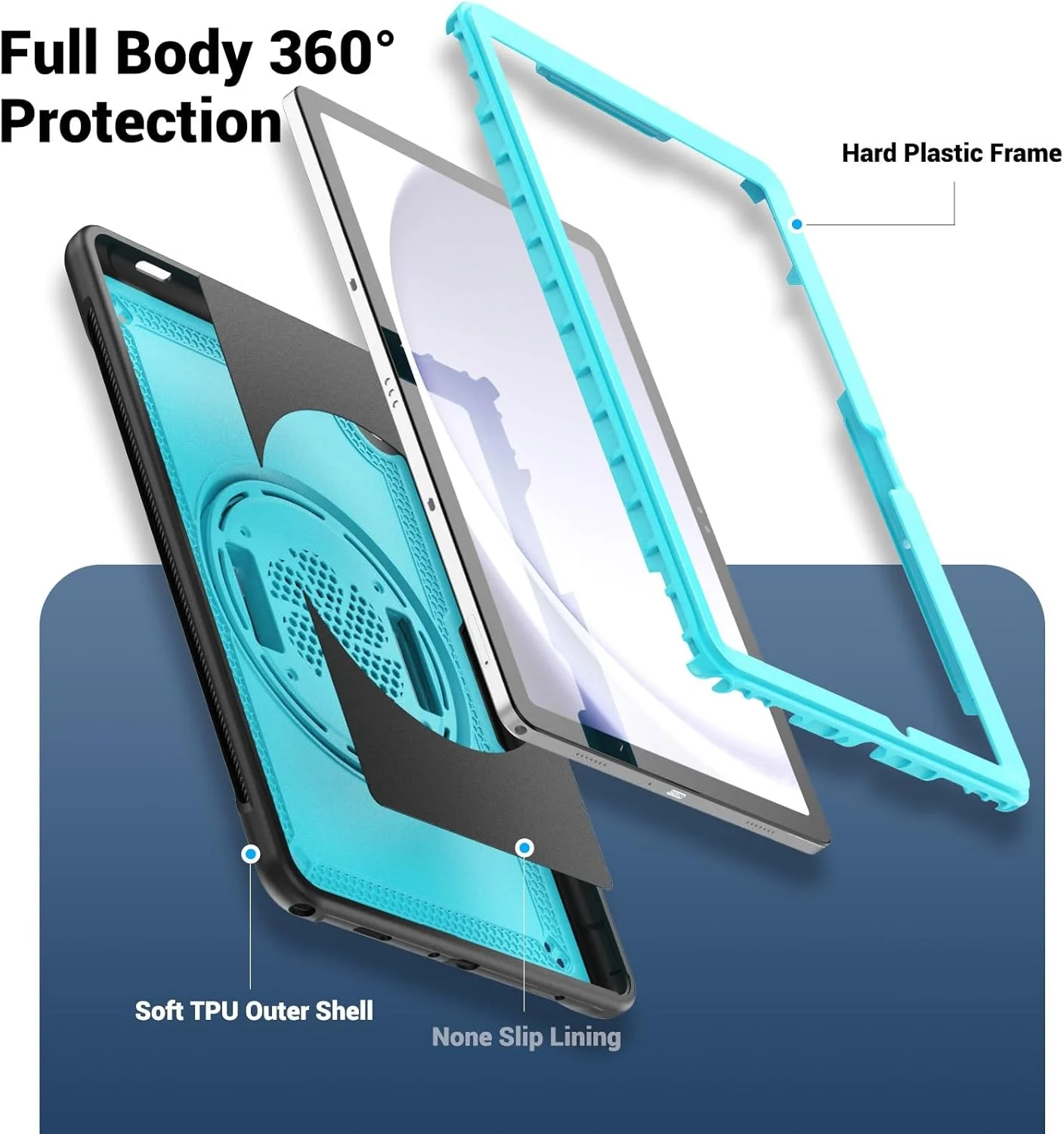 کیف تبلت مناسب برای Samsung Galaxy Tab A9 Plus 11 اینچ 2023 (SM-X210/X216/X218)، کیف مقاوم در برابر ضربه مناسب برای کودکان با محافظ صفحه نمایش/پایه قابل تنظیم