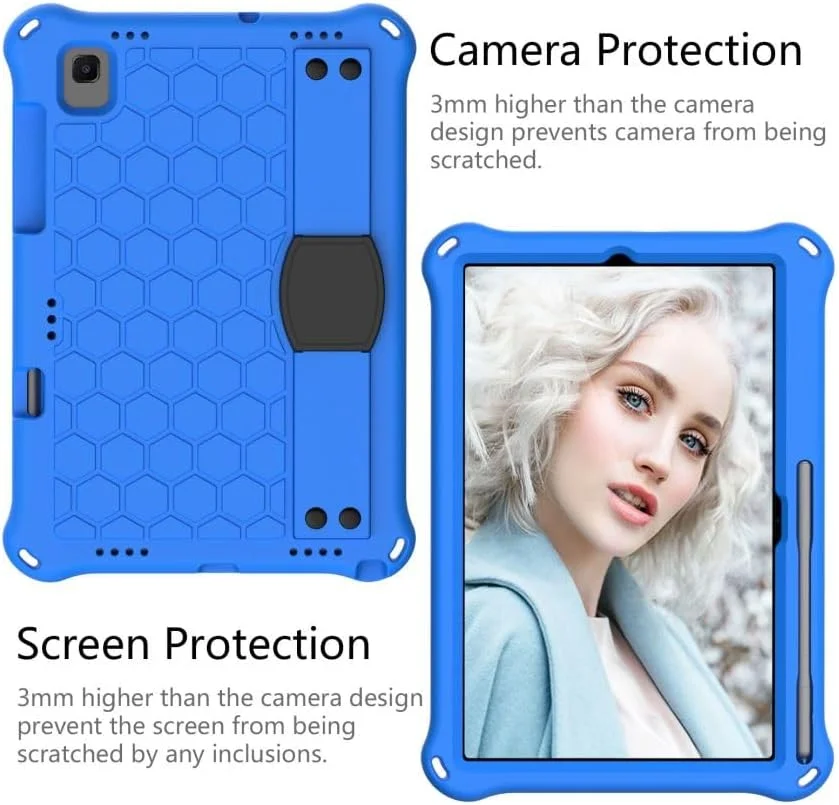 کیف محافظ BLCshine برای تبلت سامسونگ گلکسی تب S5e 10.5 (2019) مدل: SM-T720 SM-T725 SM-T727، روکش محافظ سیلیکونی مقاوم در برابر ضربه با پایه دسته دار و بند شانه - آبی + مشکی