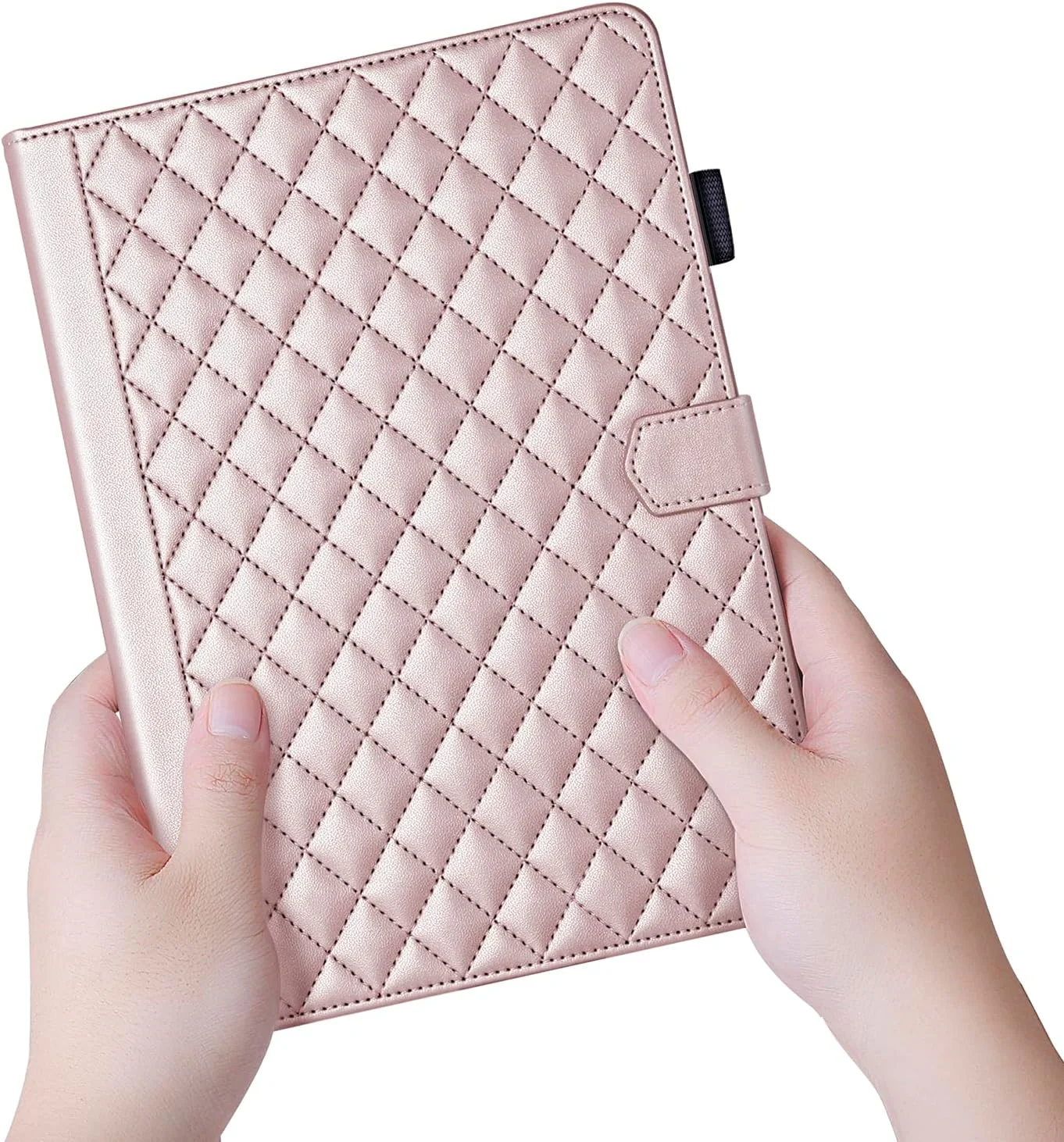 کیف محافظ تبلت سامسونگ گلکسی تب S10 FE+ Plus ۱۳.۱ اینچ ۲۰۲۵ (SM-X620, SM-X626, SM-X626B) با طراحی شیک برای بانوان و دختران، دارای جای قلم، ضد ضربه، استند محکم و جای کارت - رزگلد