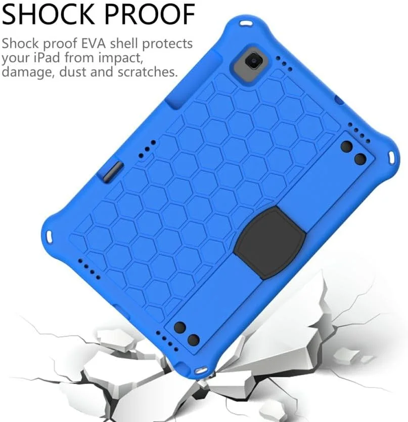 کیف محافظ BLCshine برای تبلت سامسونگ گلکسی تب S5e 10.5 (2019) مدل: SM-T720 SM-T725 SM-T727، روکش محافظ سیلیکونی مقاوم در برابر ضربه با پایه دسته دار و بند شانه - آبی + مشکی