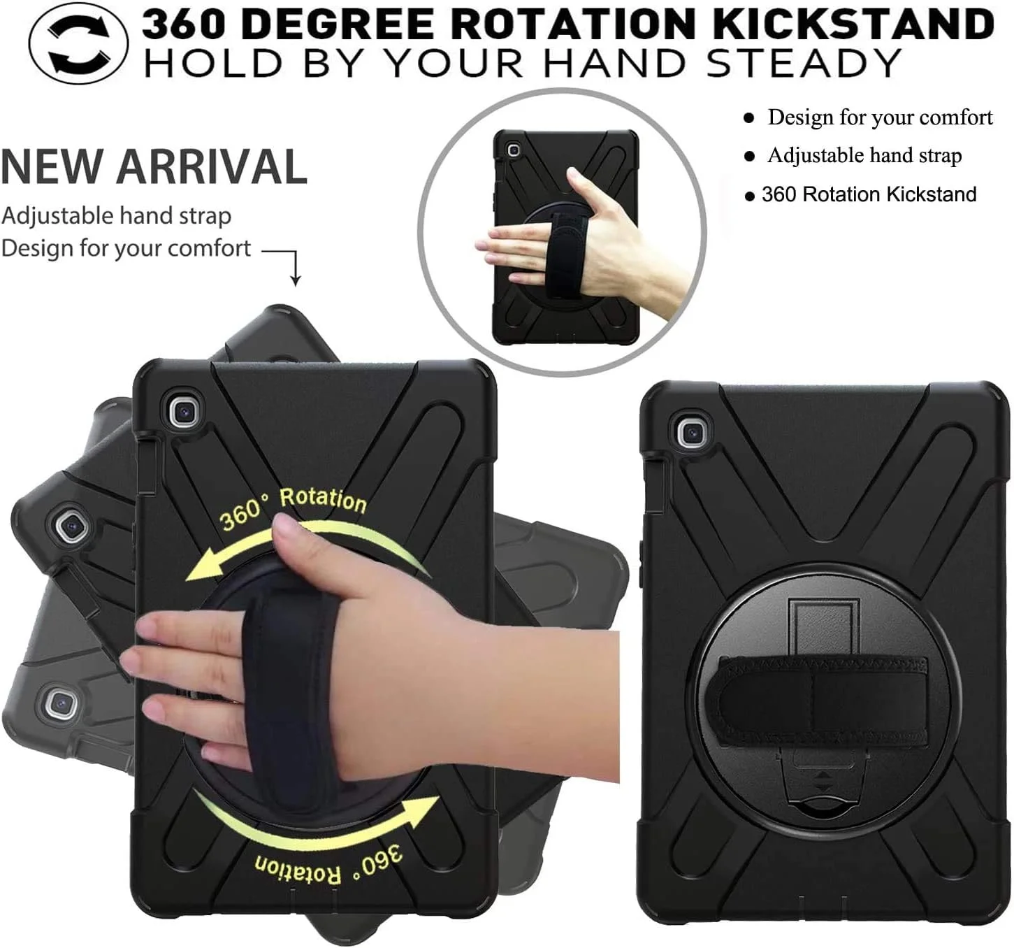 کاور مقاوم ZenRich برای تبلت سامسونگ Galaxy Tab S5e 10.5 اینچ مدل 2019 (T720/T725/T727) با قابلیت ضد ضربه، پایه چرخان، بند دستی و کمربند شانه - مشکی