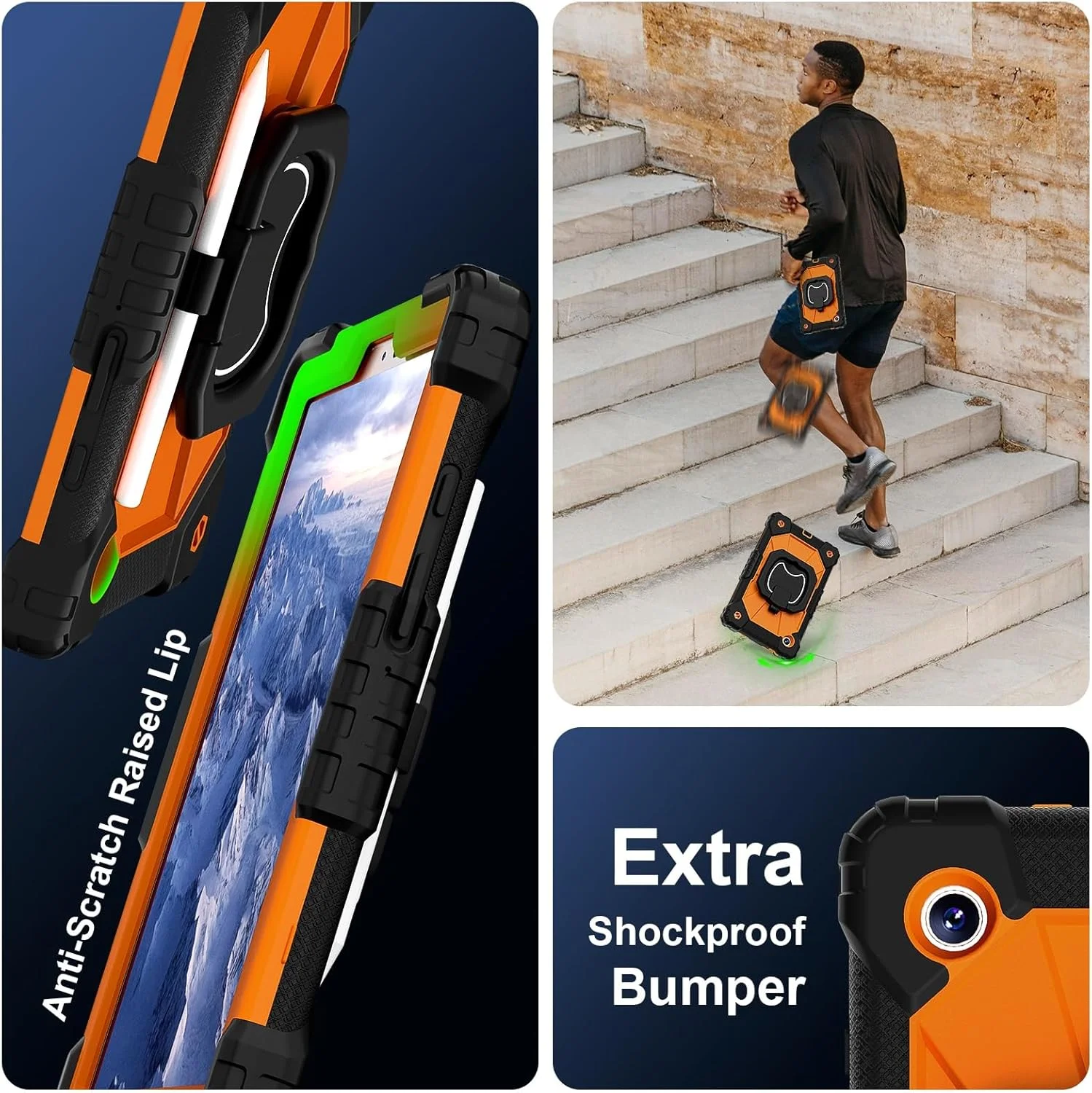 کیف تبلت مسافرتی سازگار با تبلت سامسونگ گلکسی تب A9 8.7 اینچ مدل 2023 (SM-X110/X115/X117)، کیف مقاوم در برابر ضربه با پایه چرخان 360 درجه، بند شانه/بند شانه سازگار