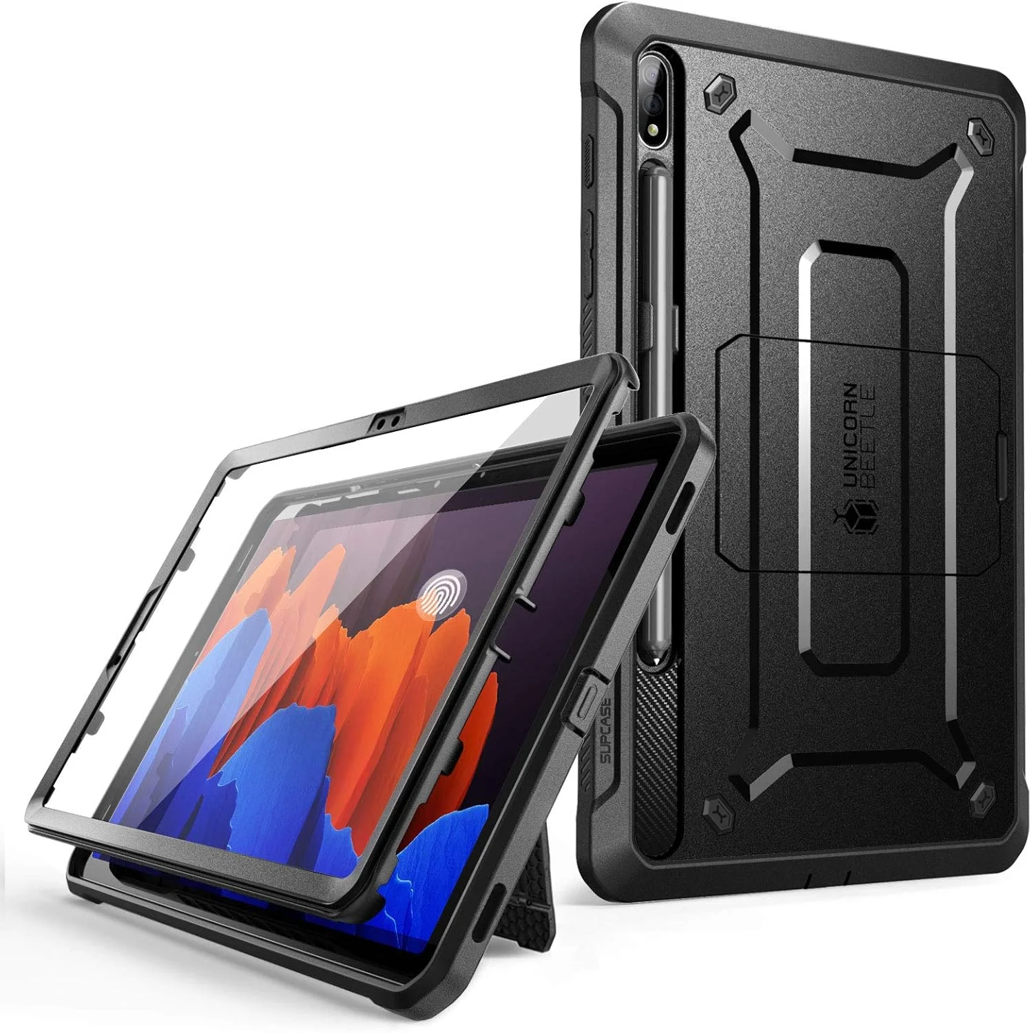 کاور محافظ سری Unicorn Beetle Pro برند SUPCASE مناسب برای تبلت سامسونگ گلکسی تب S7 پلاس 12.4 اینچ (نسخه 2020)، پشتیبانی از شارژ قلم S Pen به همراه محافظ صفحه نمایش داخلی، کاور مقاوم و سنگین (مشکی)