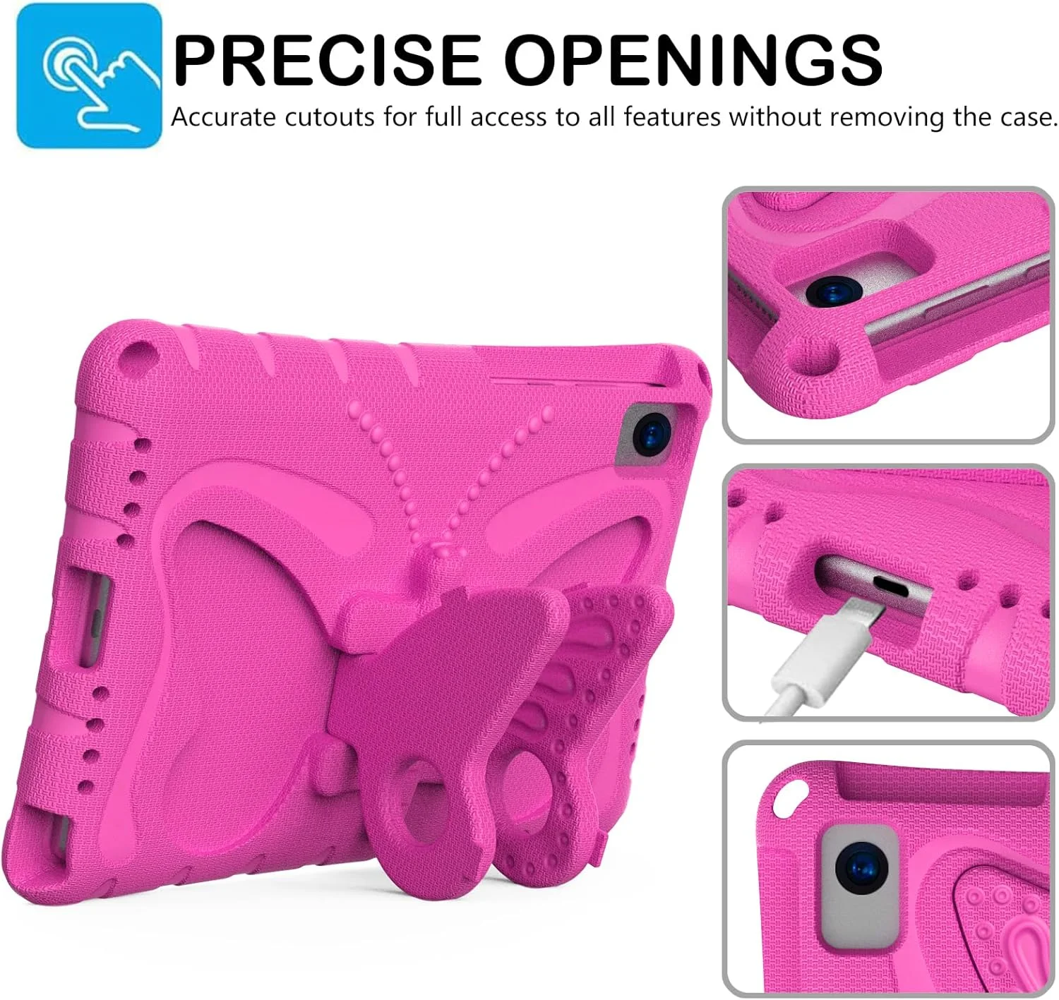 کیف محافظ کودکانه تبلت سامسونگ گلکسی تب S6 لایت 10.4 اینچ 2022/2020 (SM-P610/P613/P615/P619)، کاور محافظ سبک وزن EVA مقاوم در برابر ضربه با بند شانه، طرح پروانه ای زیبا، قرمز رز