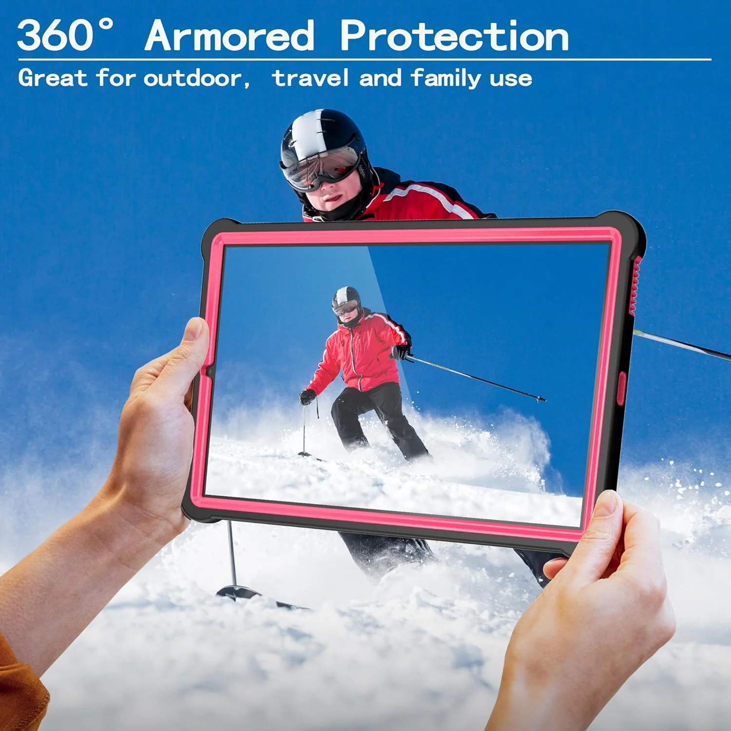 کیف تبلت سازگار با Samsung Galaxy Tab S6 Lite 10.4 اینچ SM-P620/P625/P610/P613/P615/P619 با پایه داخلی + بند شانه، کیف مقاوم، پوشش محافظ ضد ضربه هیبریدی. مشکی + صورتی