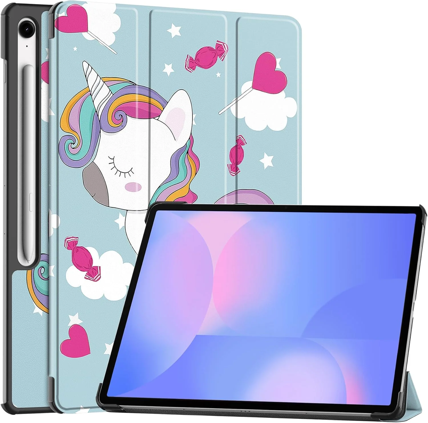 کاور هوشمند چرمی چند زاویه دید سازگار با تبلت سامسونگ گلکسی تب S10 FE پلاس، دارای قابلیت بیدار شدن/به خواب رفتن خودکار، کاور محافظ کودک پسند - 5